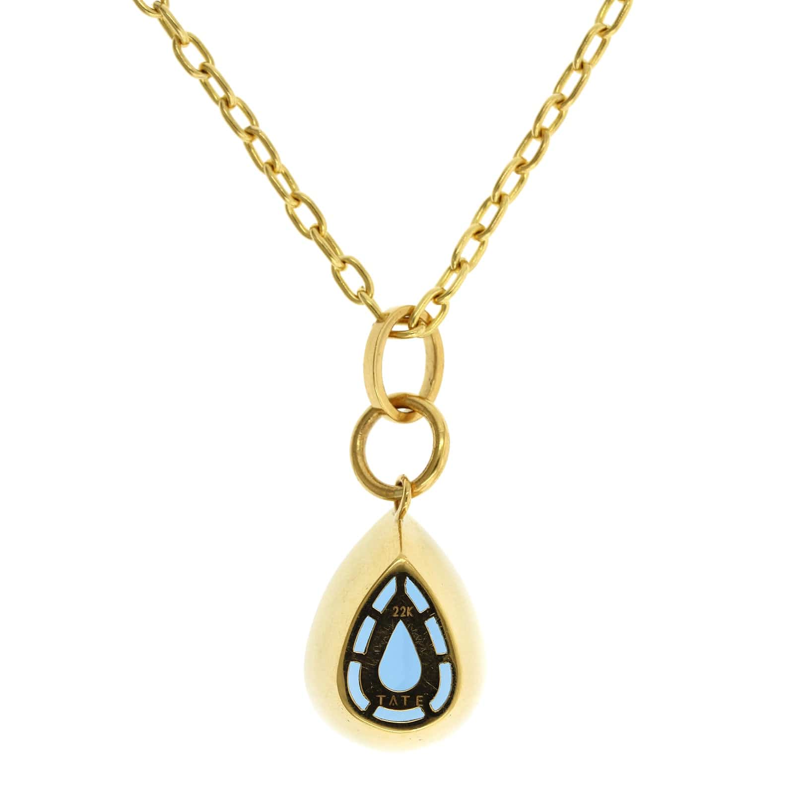 22K Yellow Gold Bezel Set Pear Shape Aquamarine Pendant - Image 2