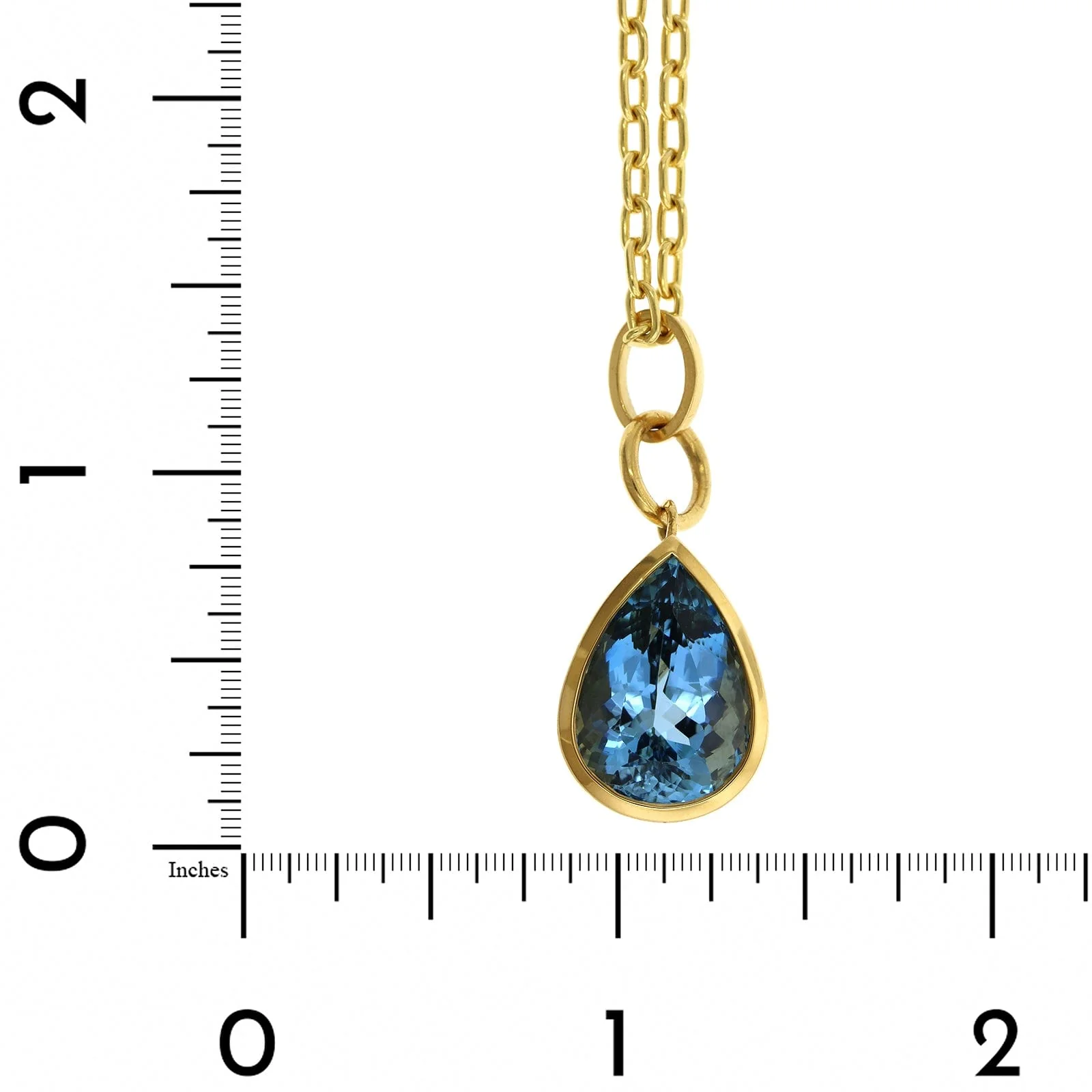 22K Yellow Gold Bezel Set Pear Shape Aquamarine Pendant - Image 4