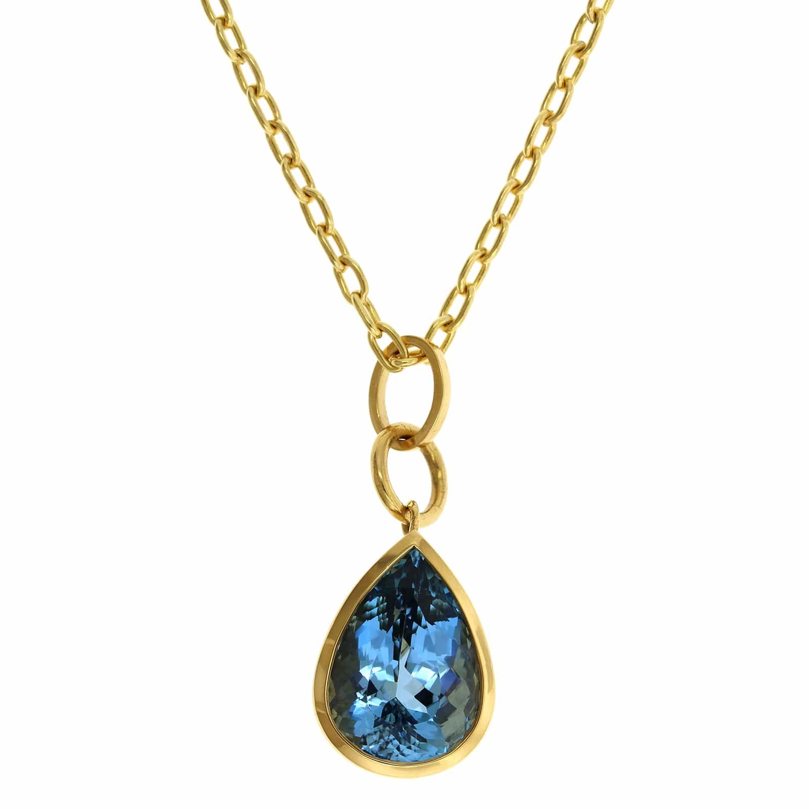 22K Yellow Gold Bezel Set Pear Shape Aquamarine Pendant - Image 5