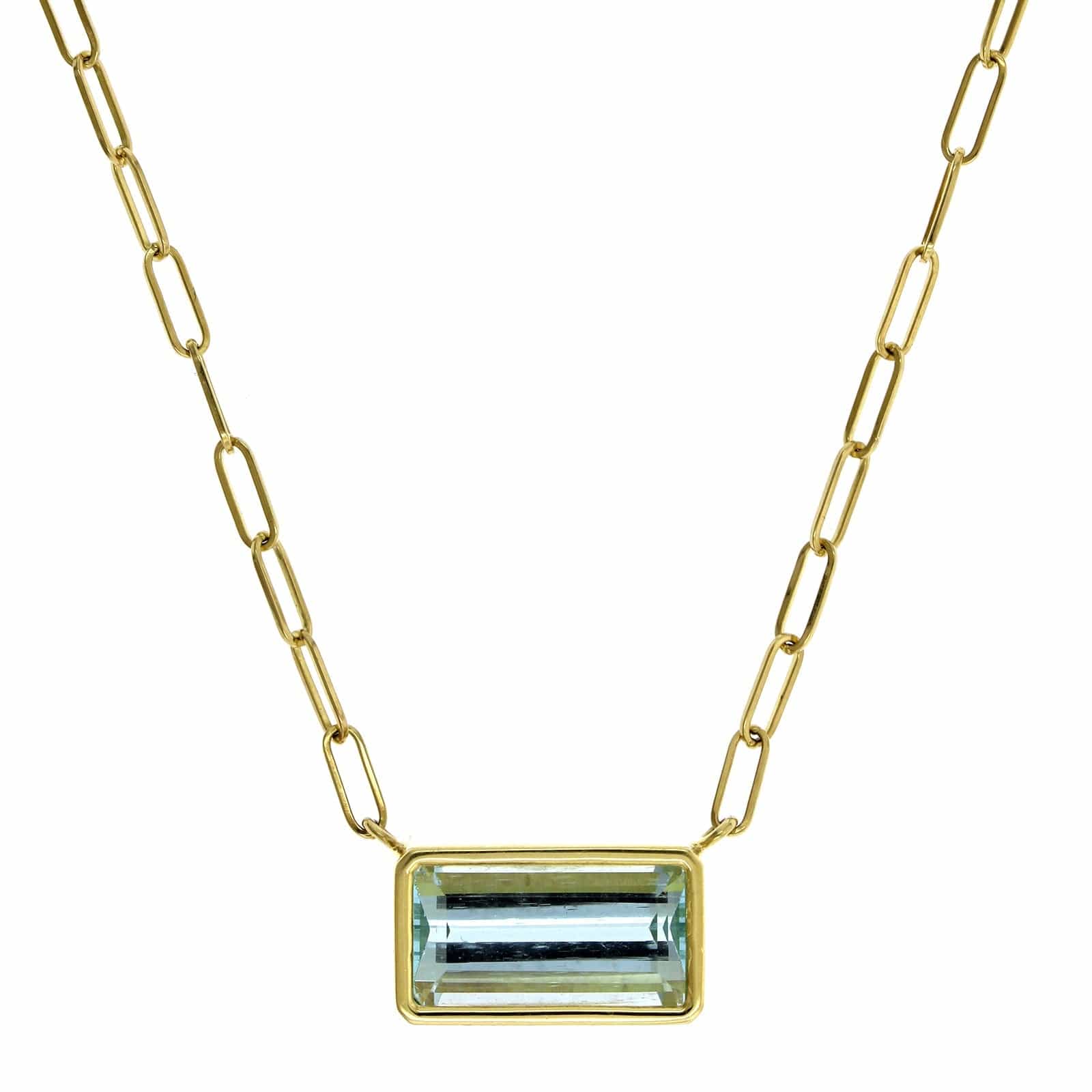 18K Yellow Gold Bezel Set Aquamarine Pendant - Image 5