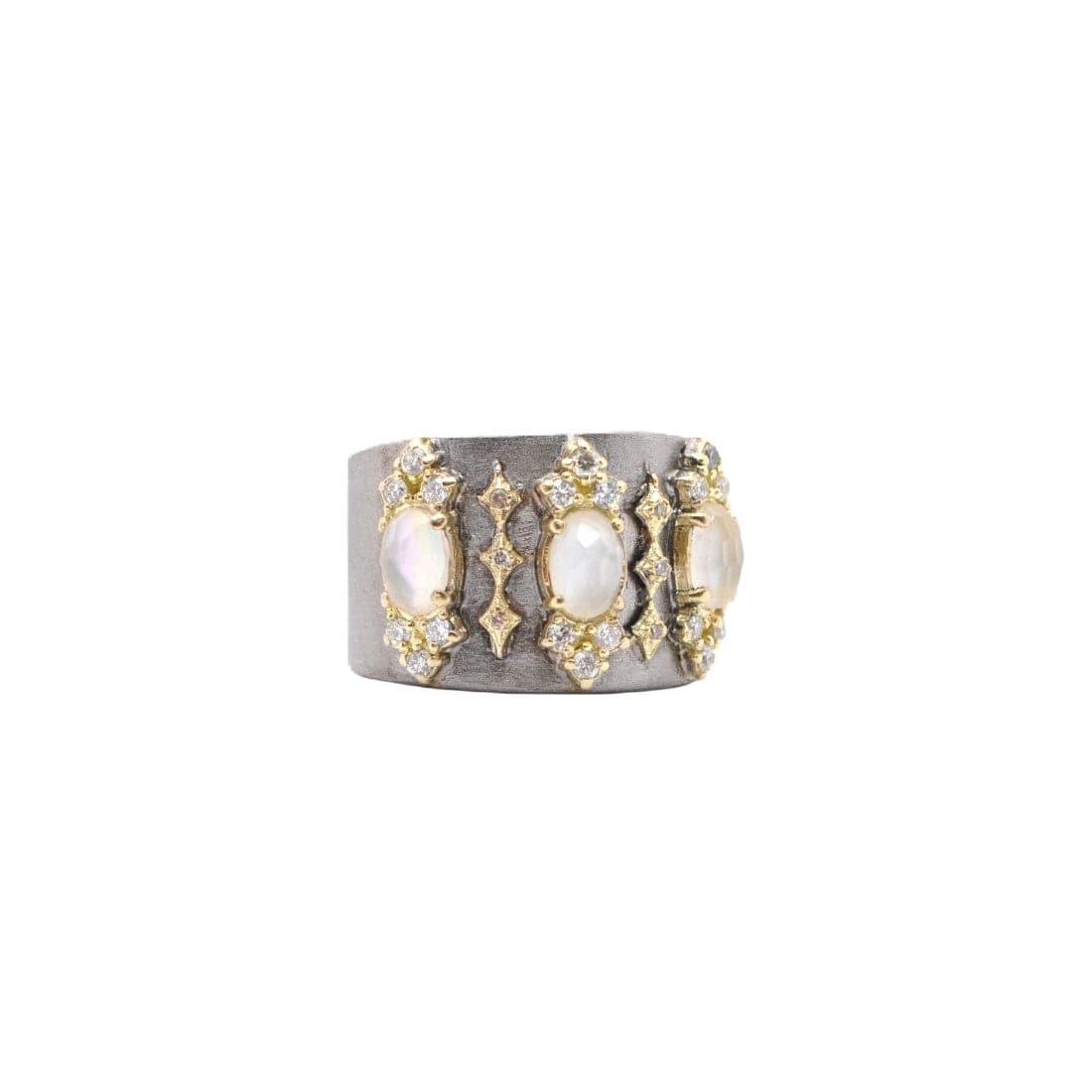 Armenta 18K Yellow Gold and Sterling Silver Diamond and Pearl Tapered Band Ring