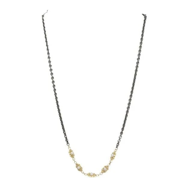 Armenta 18K Yellow Gold and Sterling Silver Pearl and Champagne Diamond Station Necklace