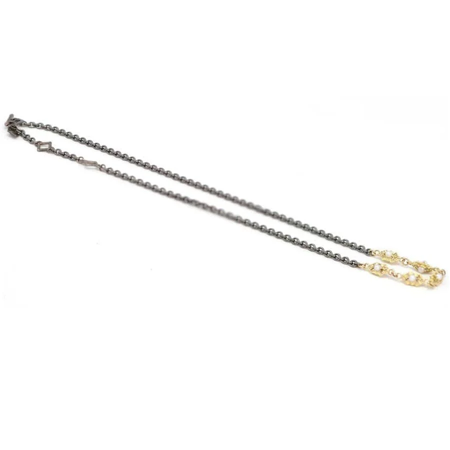 Armenta 18K Yellow Gold and Sterling Silver Pearl and Champagne Diamond Station Necklace - Image 2