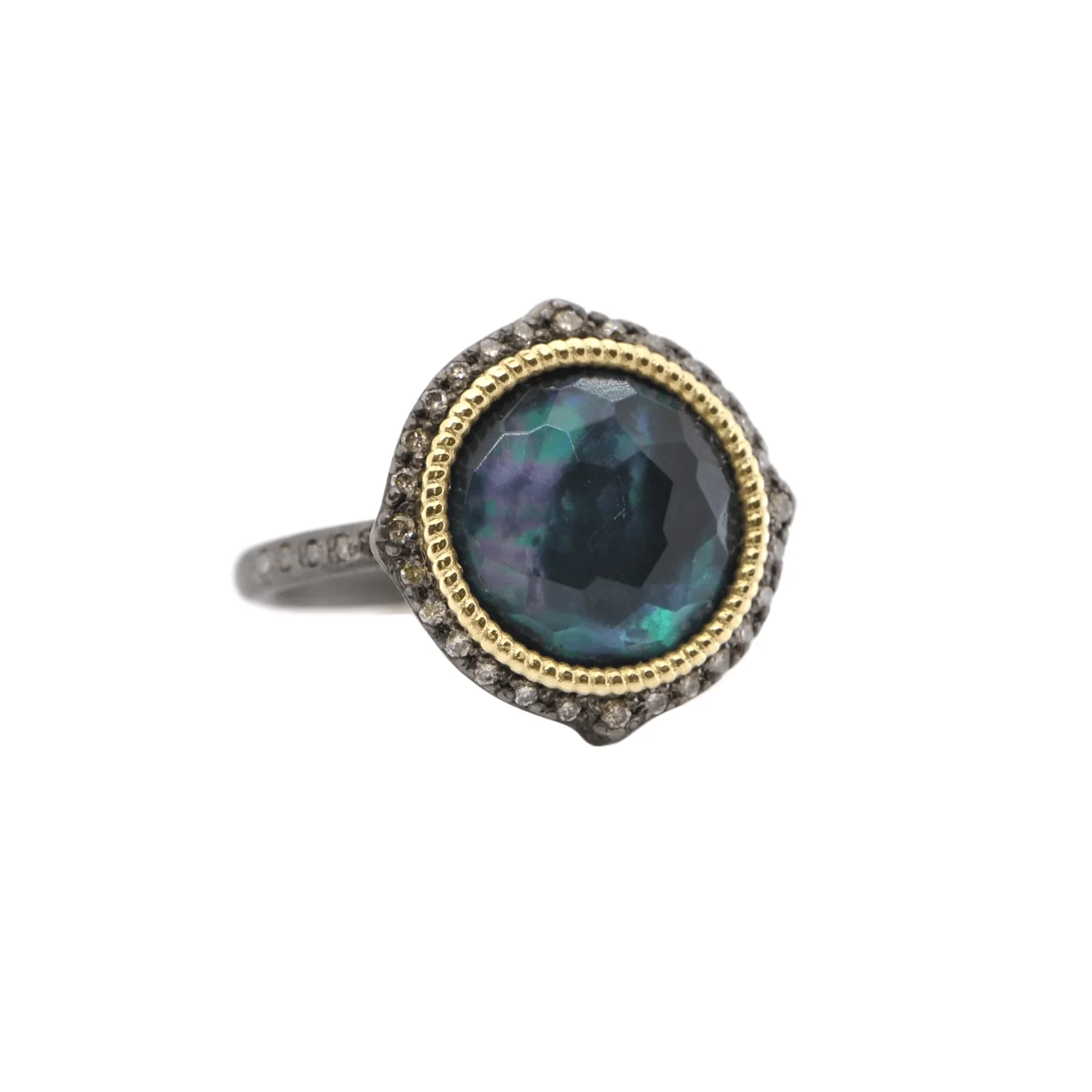 Armenta Blackened Sterling Silver and Gold Mother of Pearl Ring