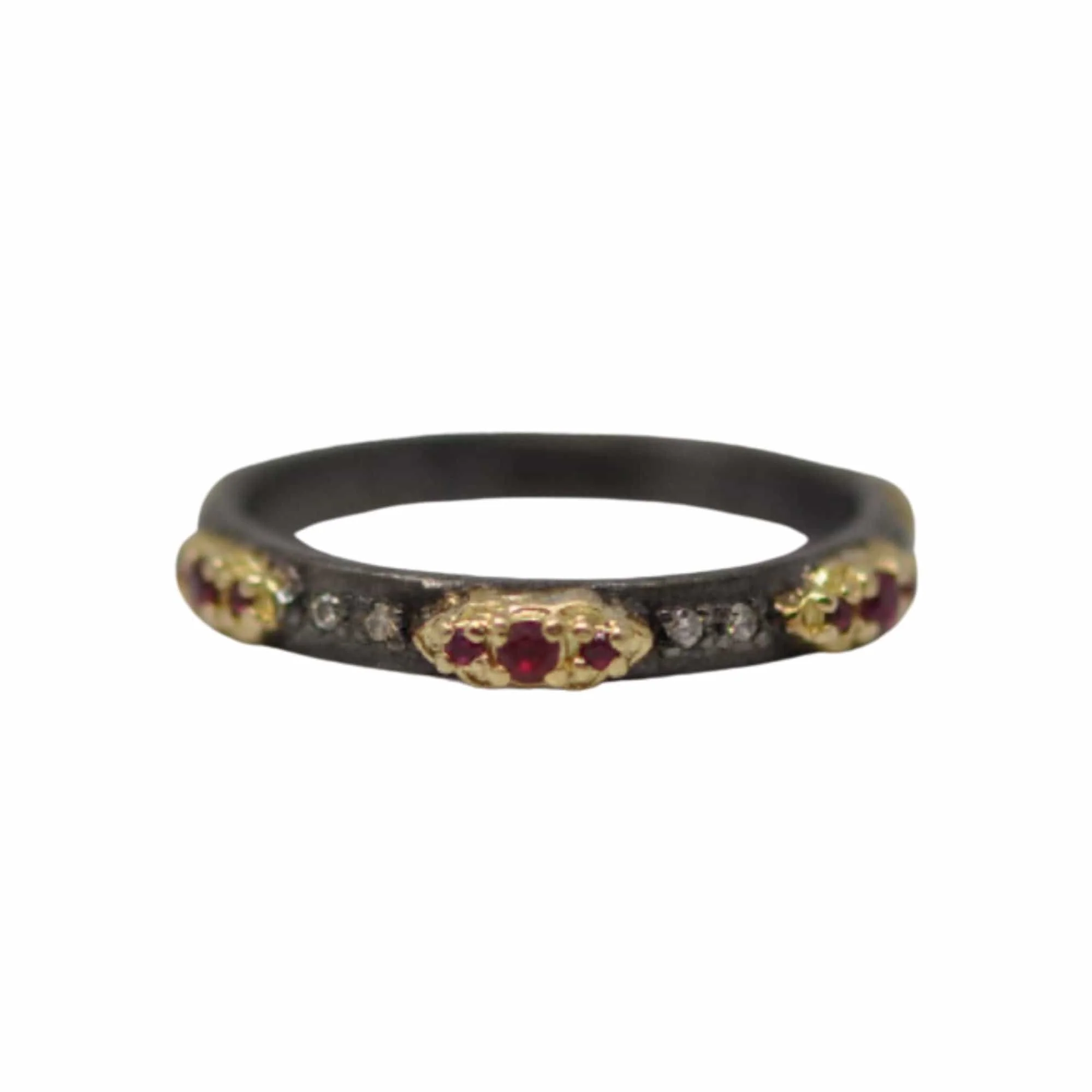 Armenta Blackened Sterling Silver Champagne and Ruby band