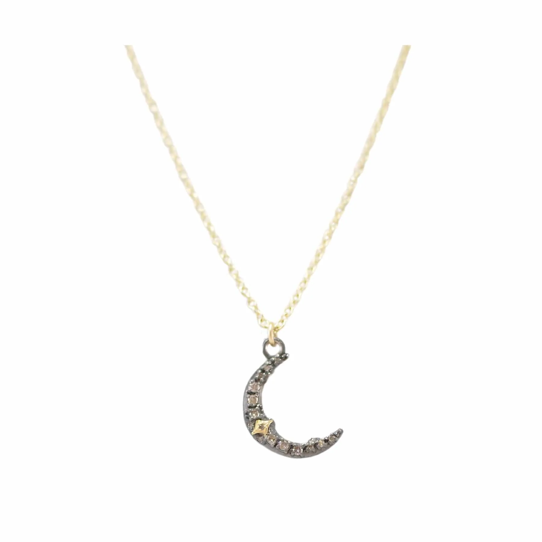 Armenta Sterling Silver & 18K Yellow Gold Crescent Moon Diamond Necklace