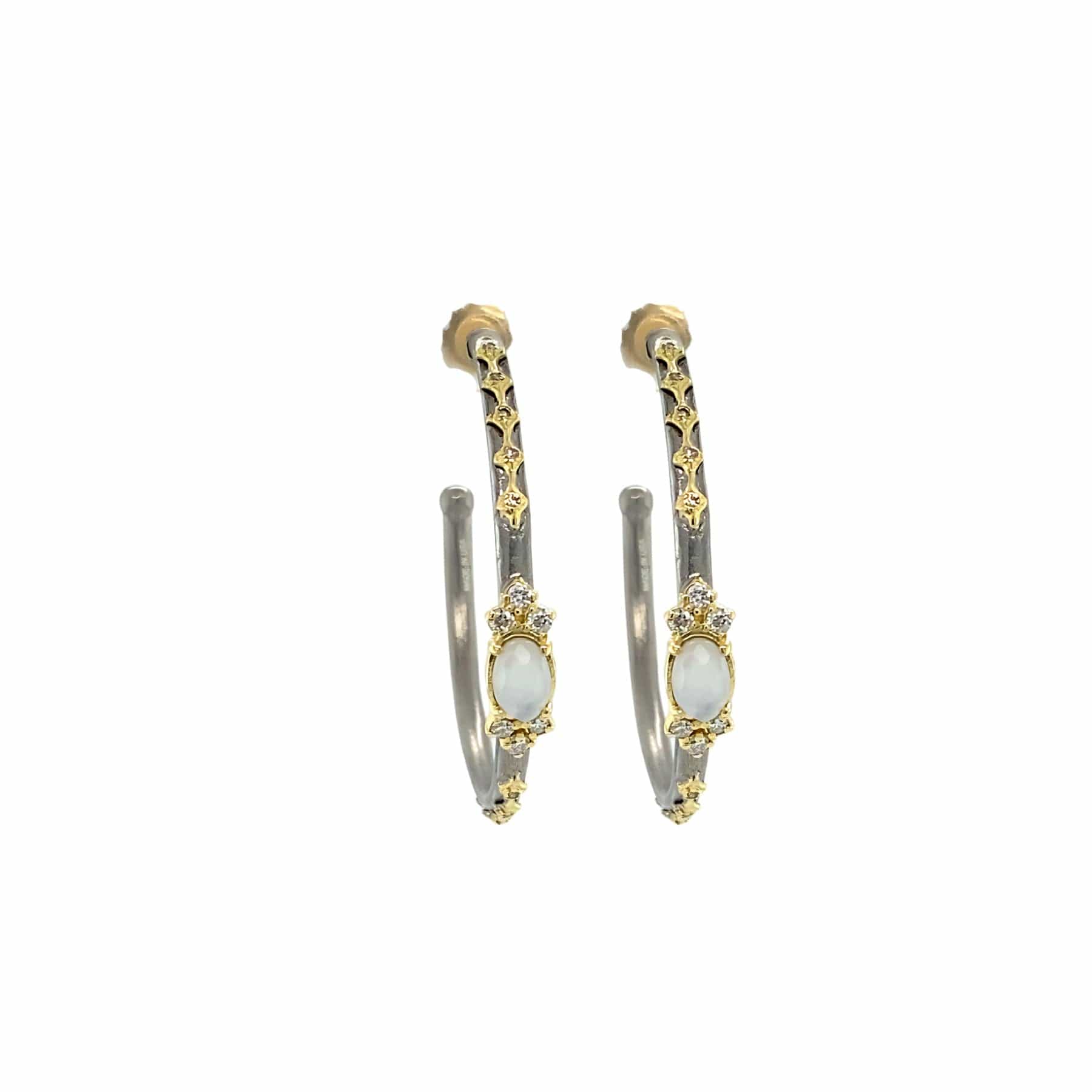 Armenta Sterling Silver 18K Yellow Gold Mother of Pearl and Diamond Hoops