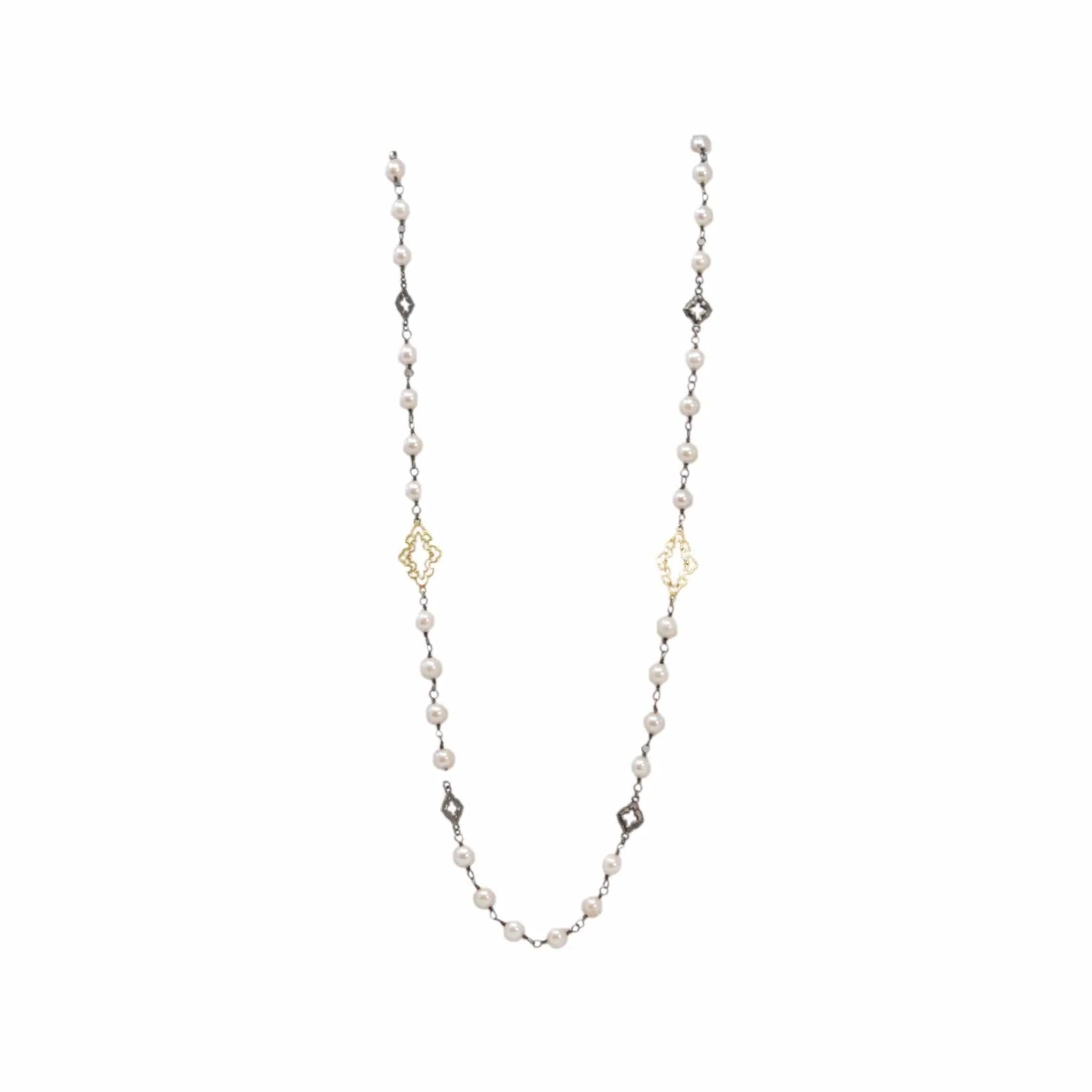 Armenta Sterling Silver & 18K Yellow Gold Pearl and Large Scroll Station Necklace