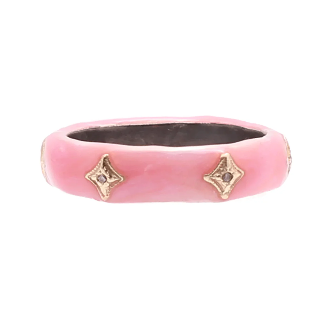 Armenta Sterling Silver and 14K Yellow Gold Champagne Diamond Pink Enamel Ring