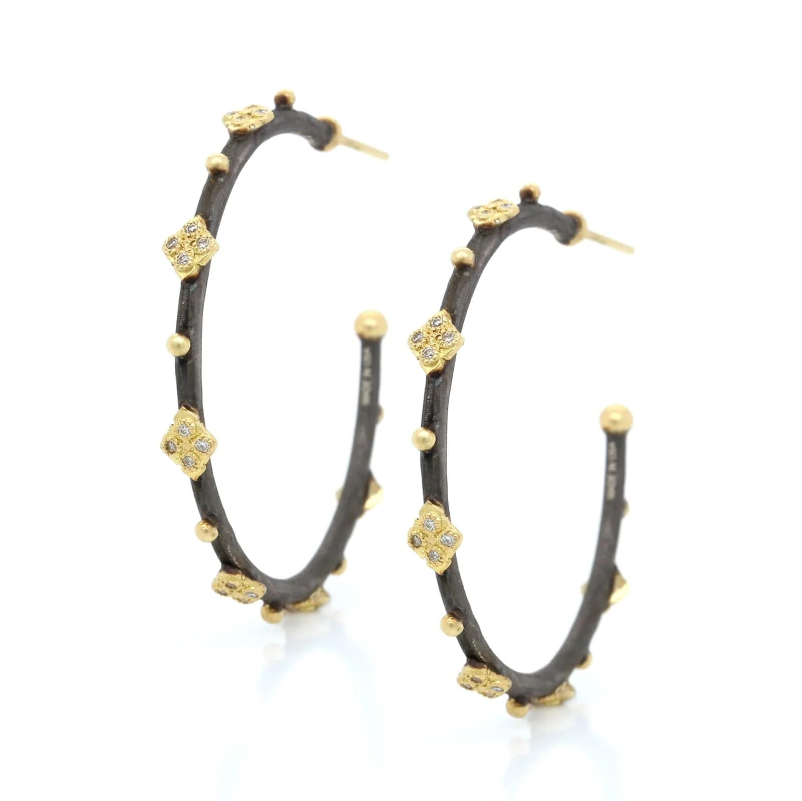 Armenta Sterling Silver and 18K Yellow Gold Diamond Hoop Earrings