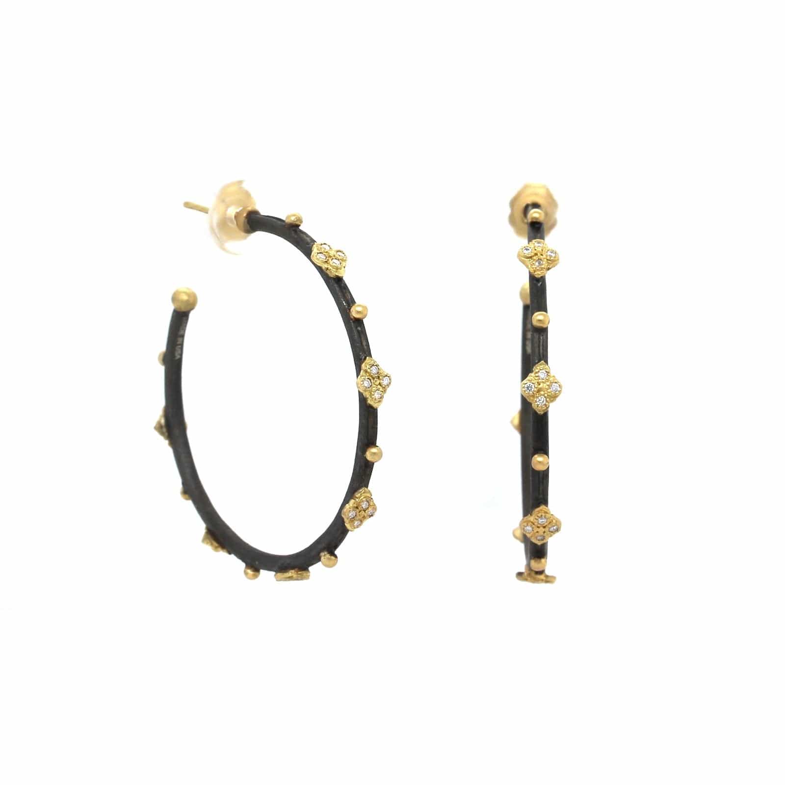 Armenta Sterling Silver and 18K Yellow Gold Diamond Hoop Earrings - Image 2