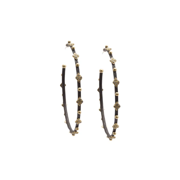 Armenta Sterling Silver and 18K Yellow Gold Diamond Hoop Earrings