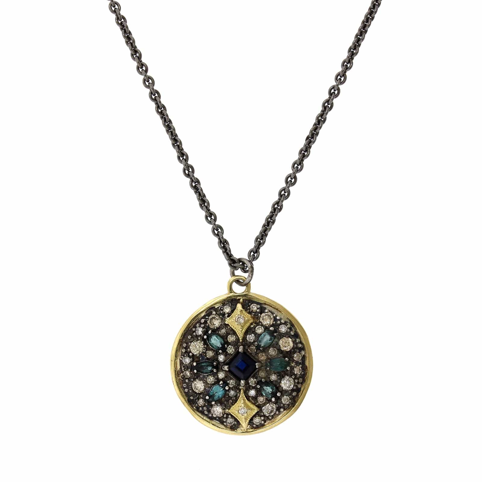 Armenta Sterling Silver and 18K Yellow Gold Multi Stone Round Pendant