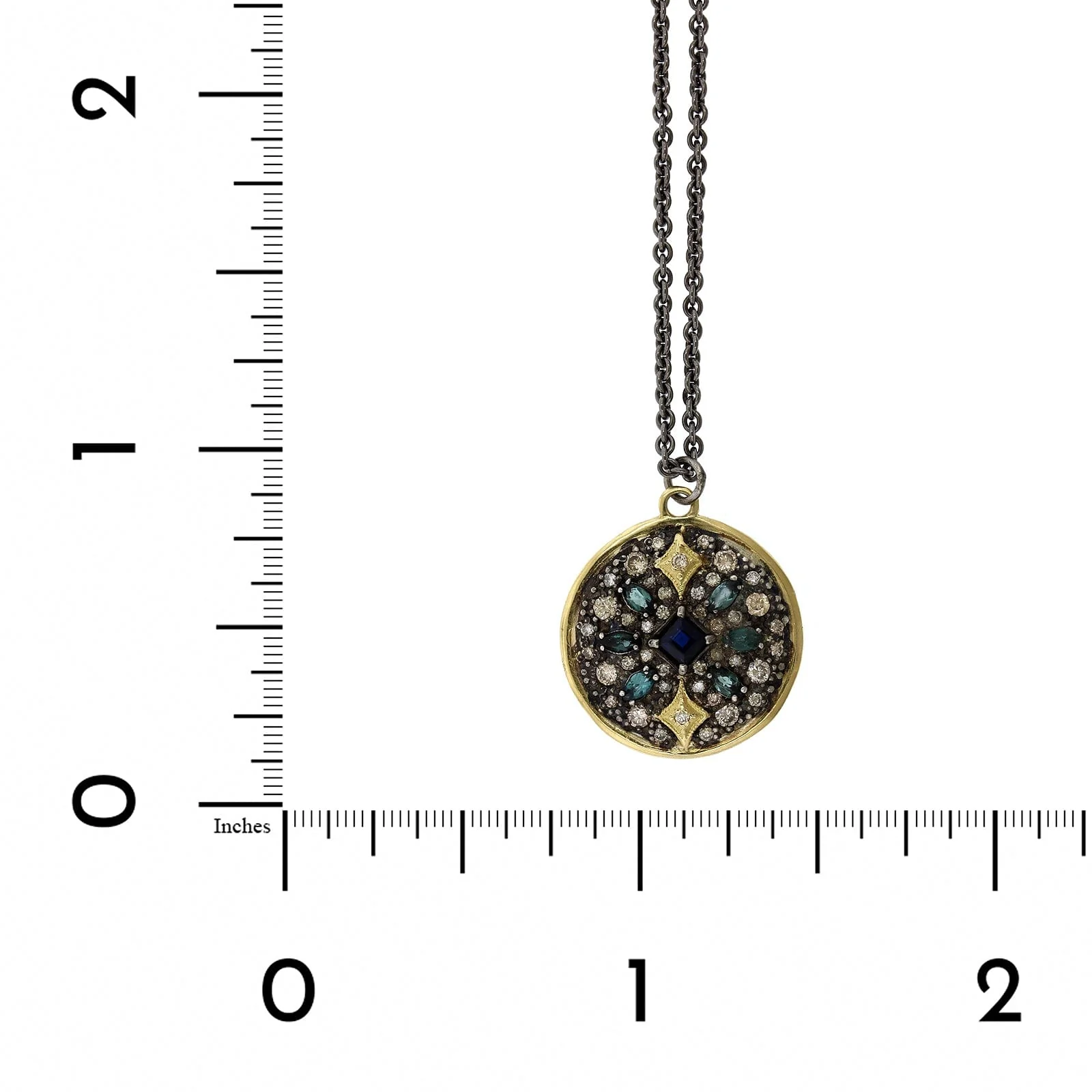 Armenta Sterling Silver and 18K Yellow Gold Multi Stone Round Pendant - Image 4
