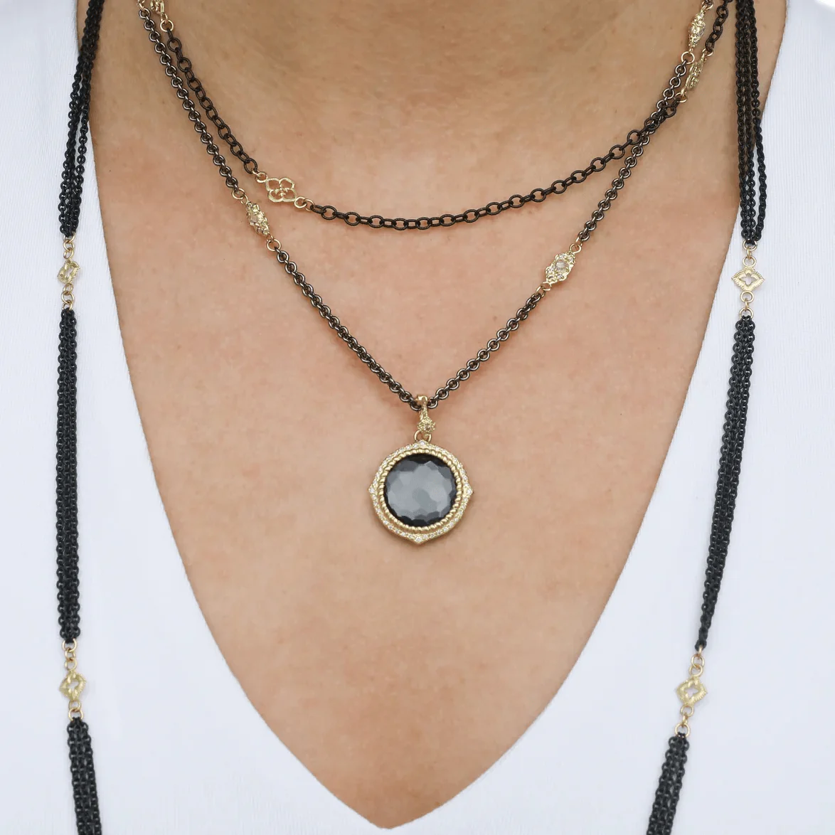 Armenta Sterling Silver and 18K Yellow Gold White Sapphire and Diamond Necklace - Image 2
