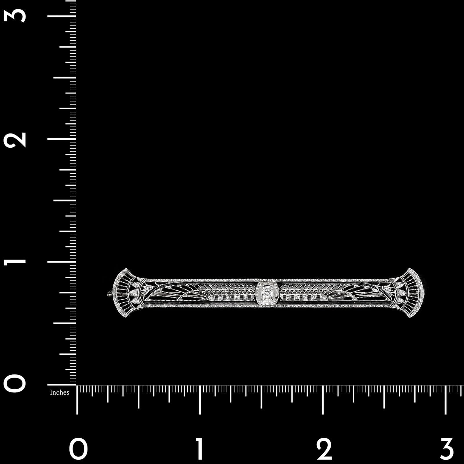 Art Deco 14K White Gold Estate Diamond Black Enamel Egyptian Revival Pin - Image 3