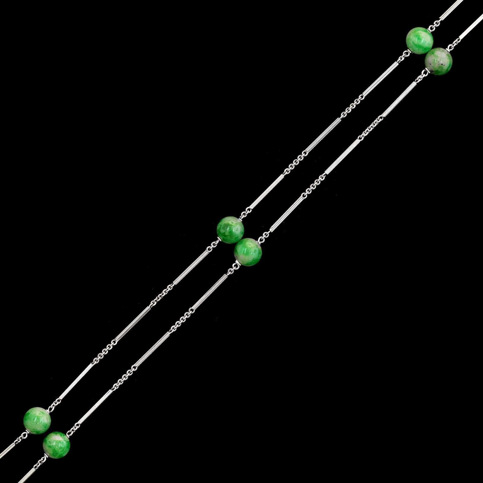Art Deco Platinum Estate Carved Jadeite Necklace - Image 4