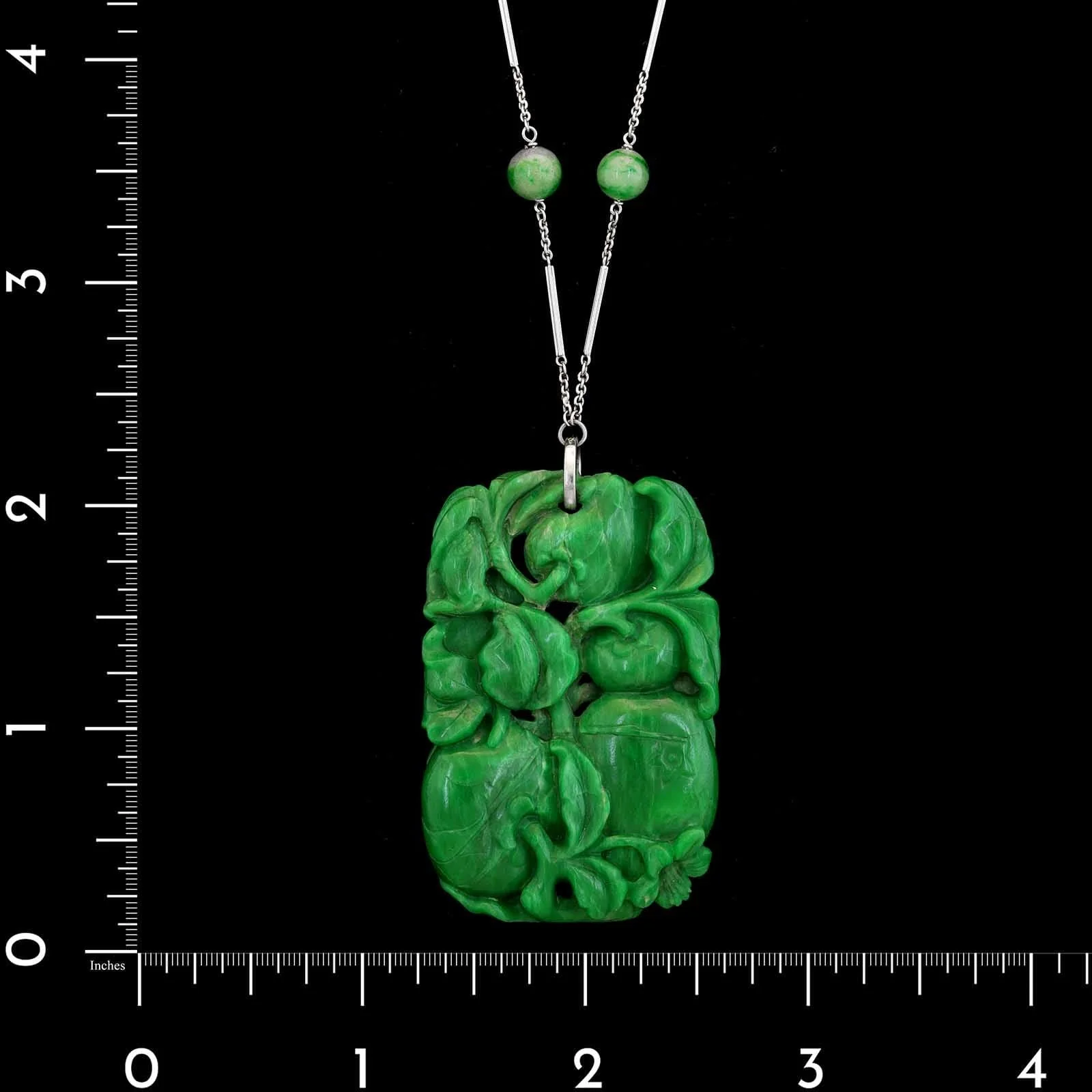 Art Deco Platinum Estate Carved Jadeite Necklace - Image 5