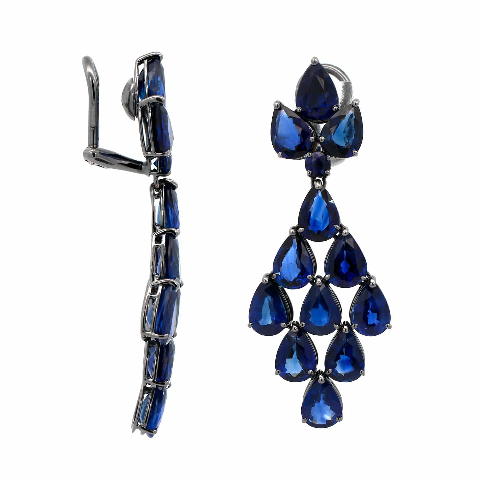Bayco 18K White Gold Blue Sapphire Dangle Drop Earrings - Image 3