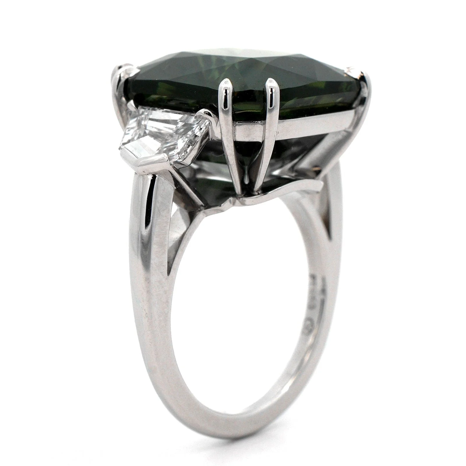 Bayco Platinum 3 Stone Green Sapphire and Diamond Ring - Image 2