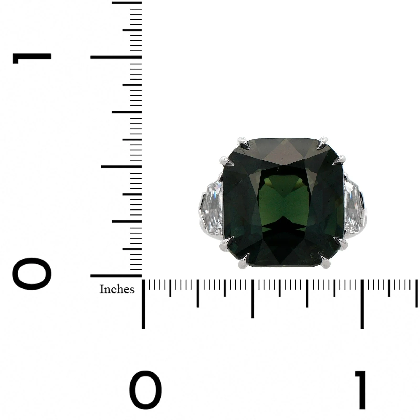Bayco Platinum 3 Stone Green Sapphire and Diamond Ring - Image 3