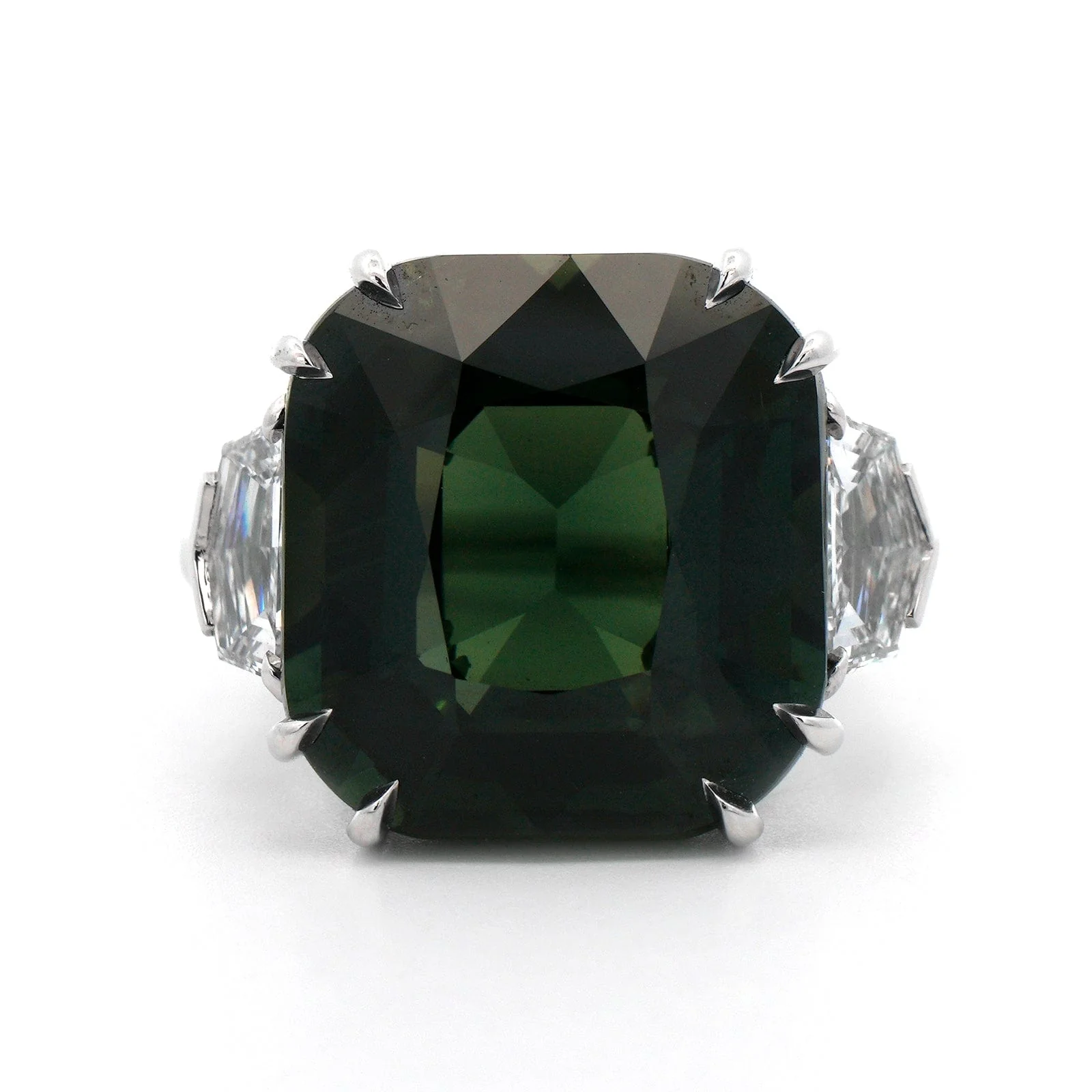 Bayco Platinum 3 Stone Green Sapphire and Diamond Ring - Image 4