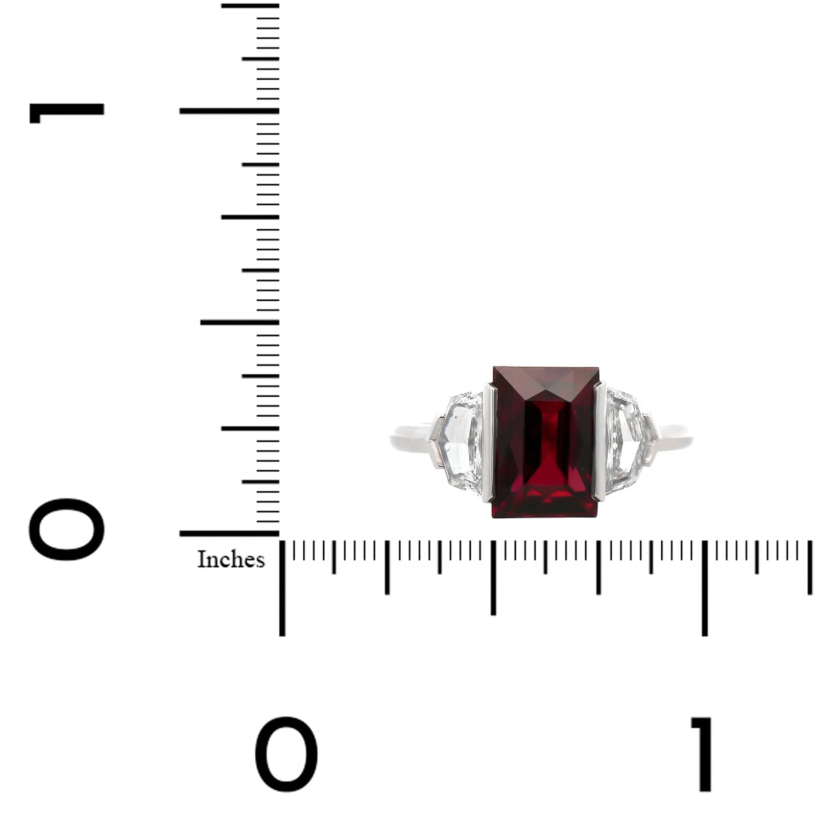 Bayco Platinum 3 Stone Ruby and Cadillac Diamond Ring - Image 3