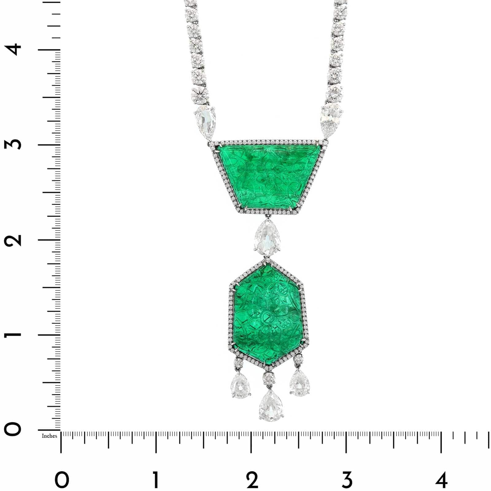 Bayco Platinum Diamond and Carved Emerald Pendant Necklace - Image 4