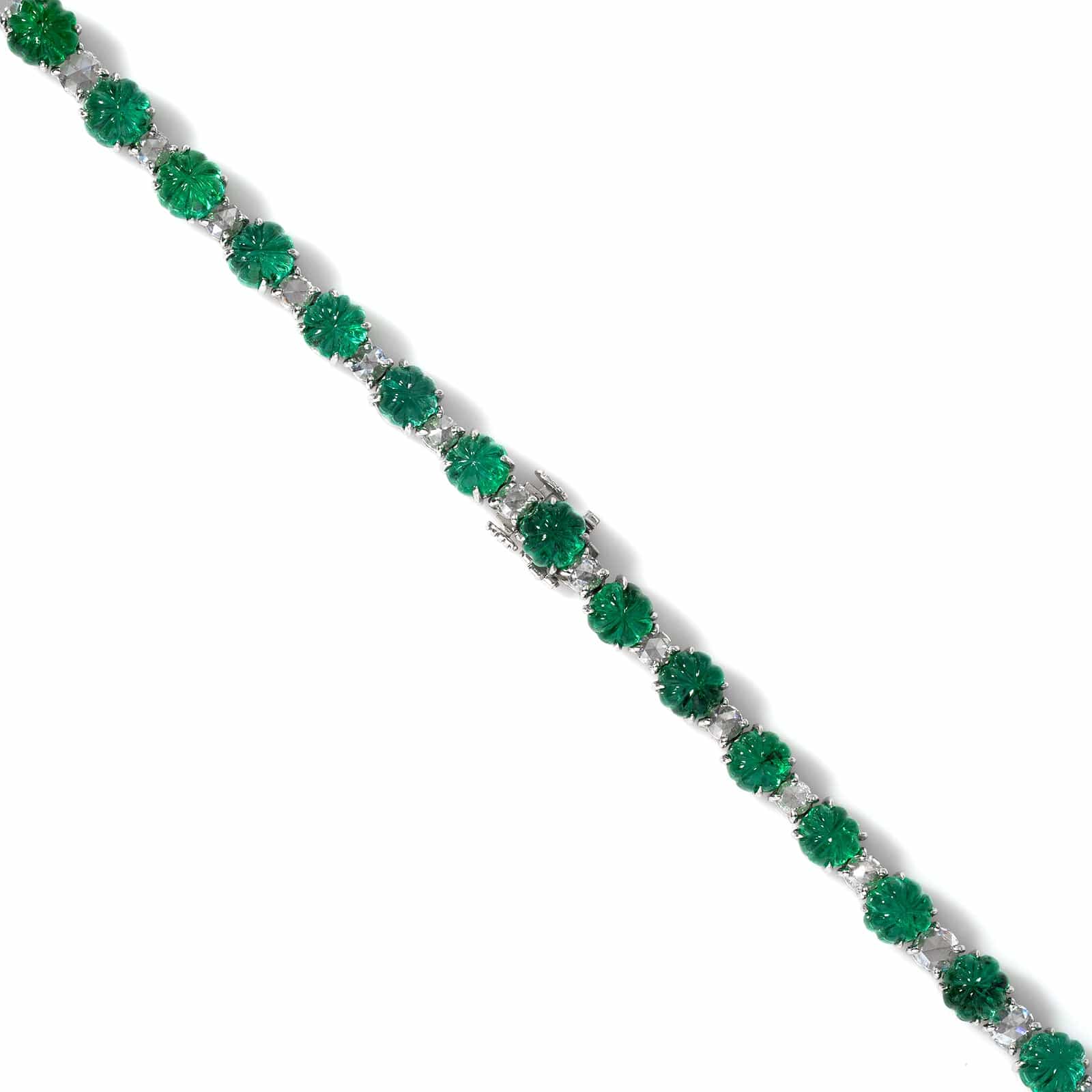 Bayco Platinum Diamond and Melon Shaped Emerald Lariat Necklace - Image 2