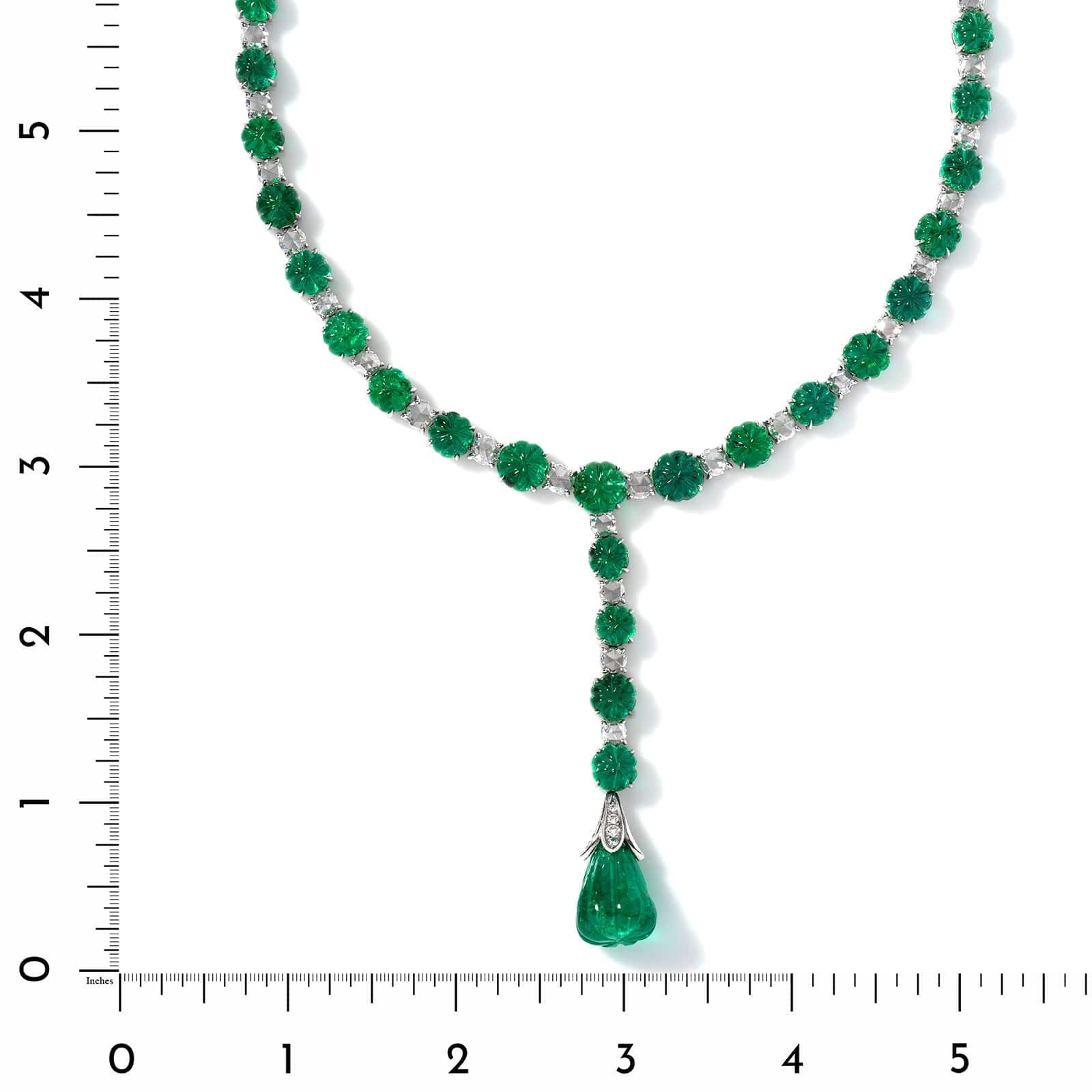 Bayco Platinum Diamond and Melon Shaped Emerald Lariat Necklace - Image 3