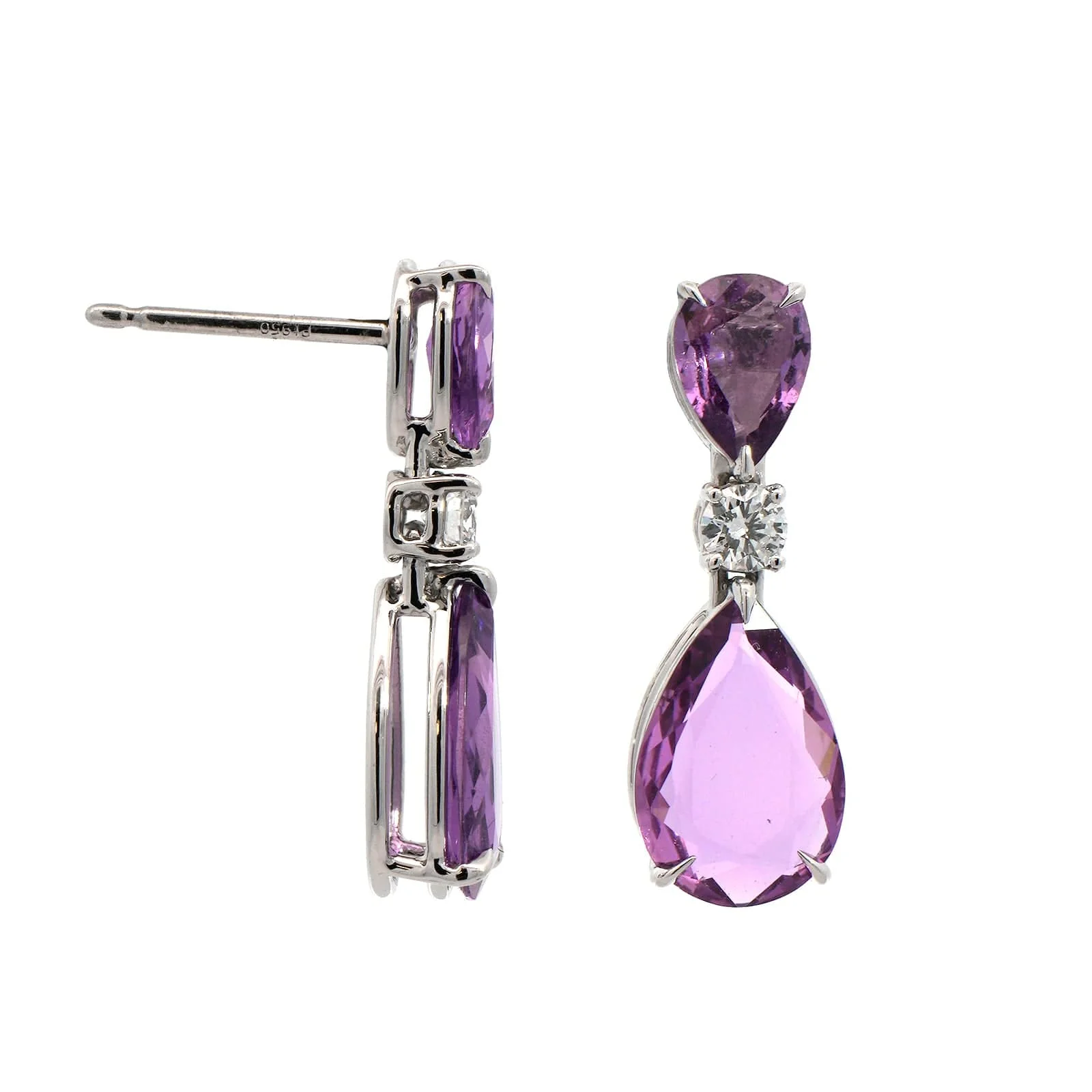 Bayco Platinum Diamond and Purple Sapphire Dangle Drop Earrings - Image 3