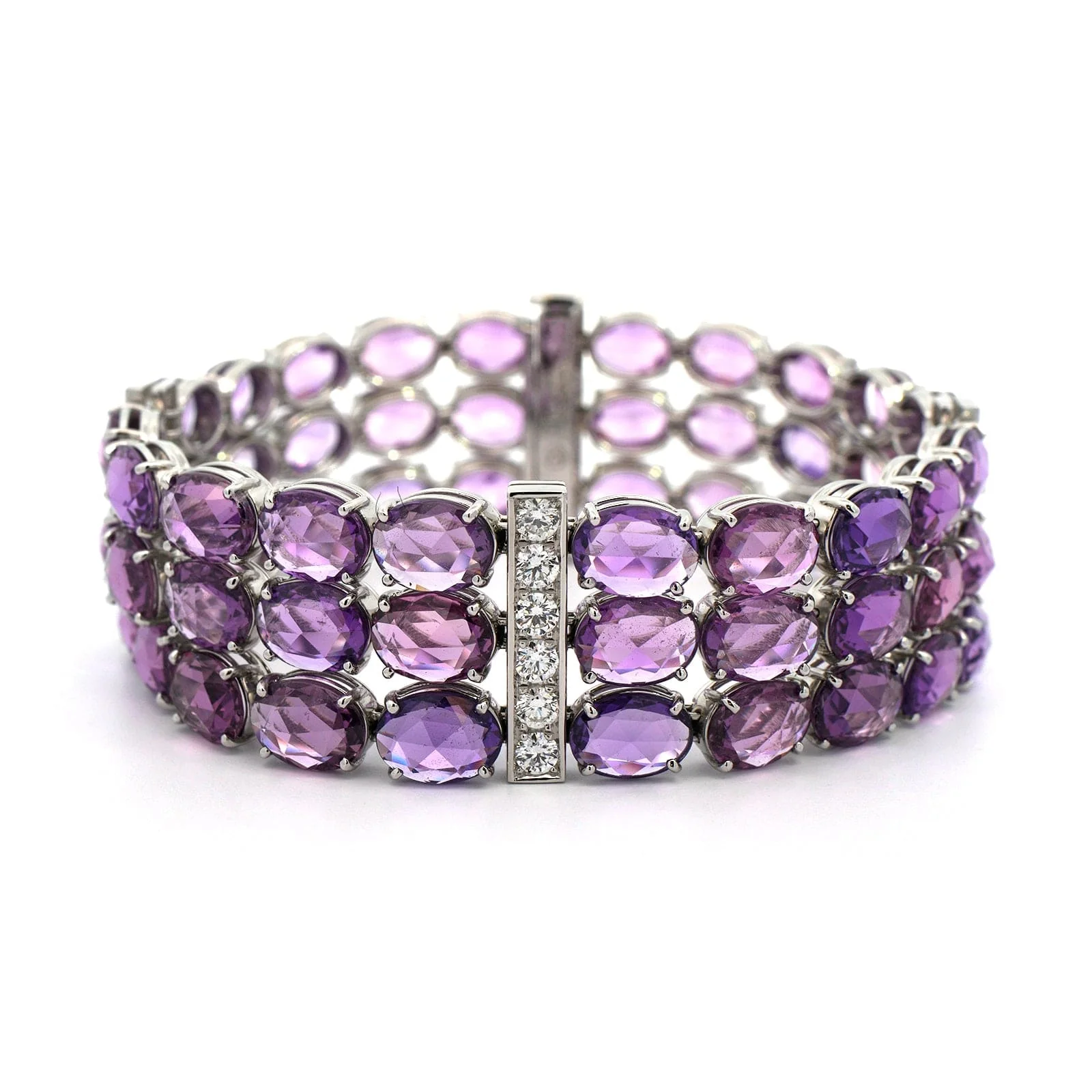 Bayco Platinum Diamond and Rose Cut Purple Sapphire Bracelet - Image 4