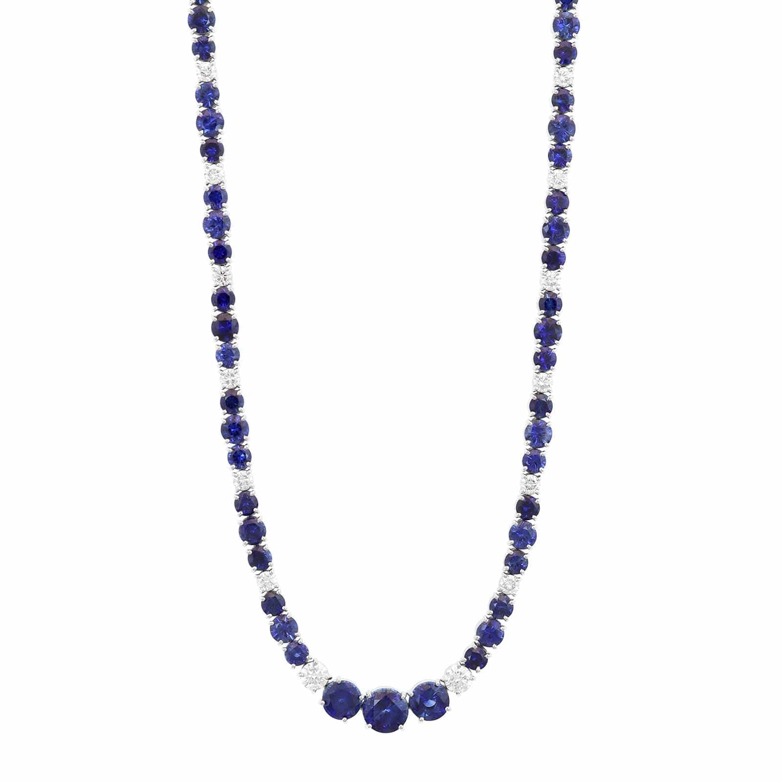 Bayco Platinum Diamond and Round Sapphire Necklace - Image 5