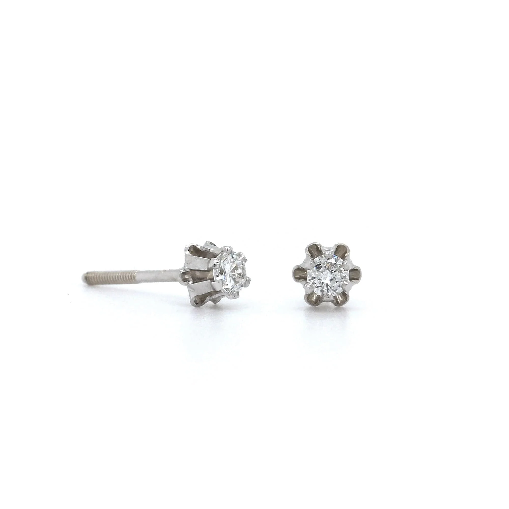 14K White Gold Child's Diamond Stud Earrings - Image 3