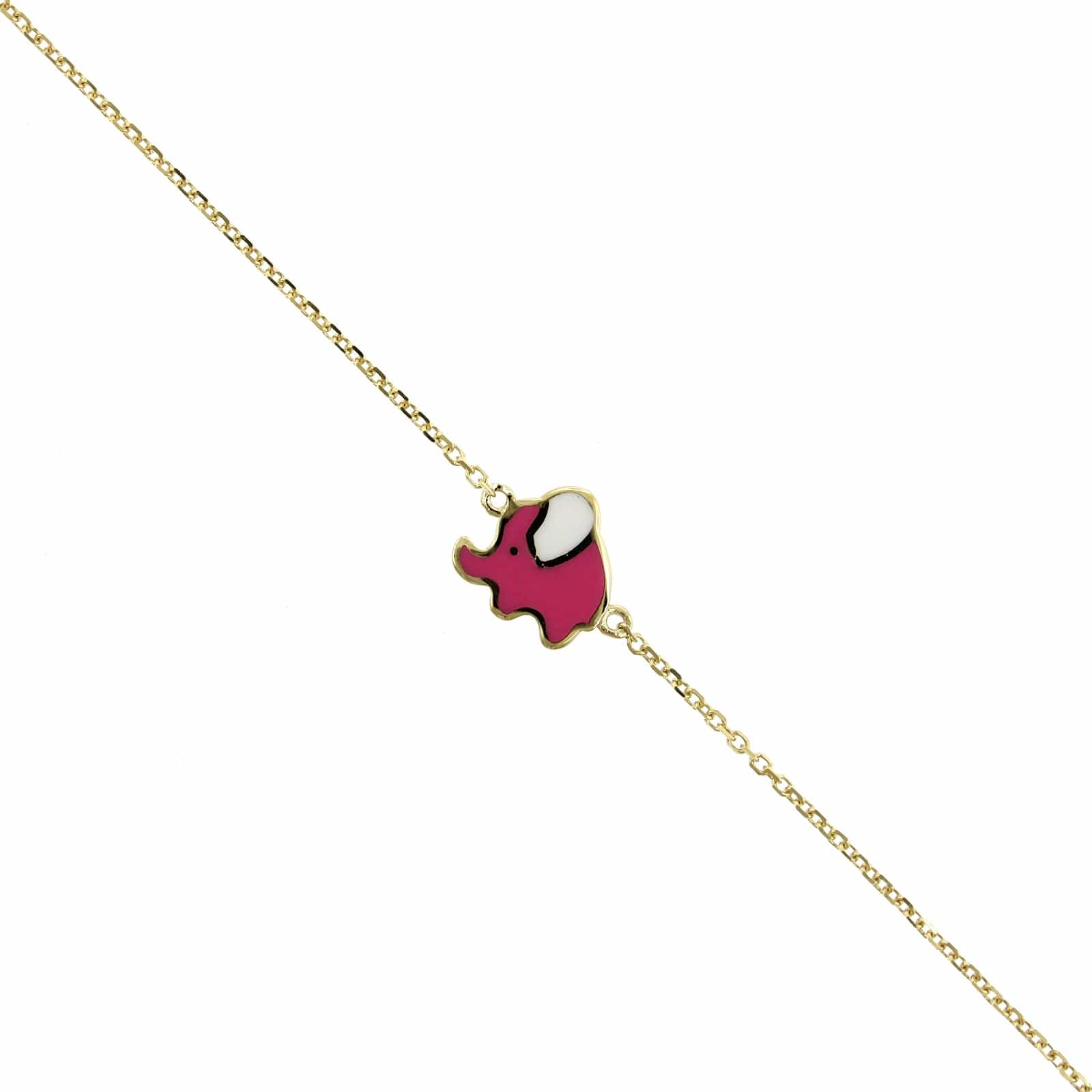 14K Yellow Gold Elephant Pink Enamel Bracelet - Image 2