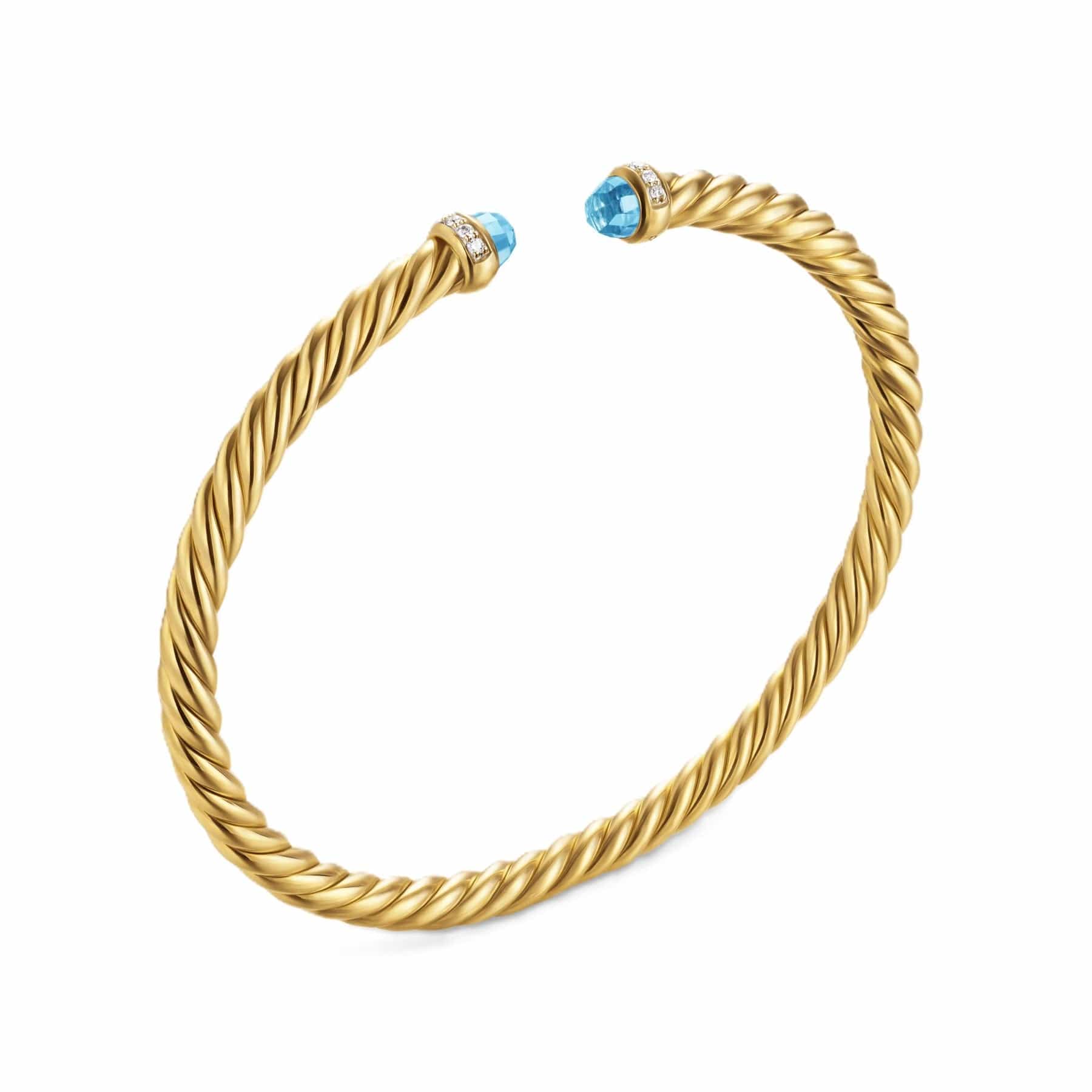 Cablespira® Flex Bracelet 18K Yellow Gold with Blue Topaz and Diamonds, 4mm - Image 2