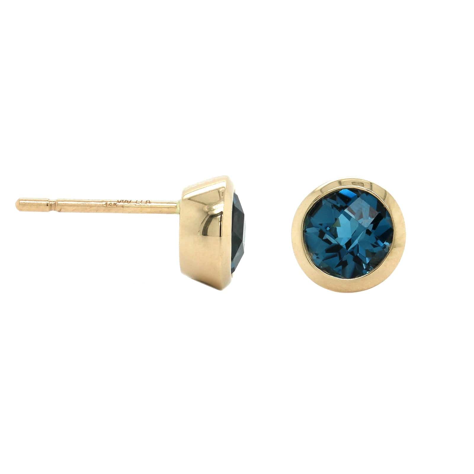 14K Yellow Gold Blue Topaz Stud Earrings