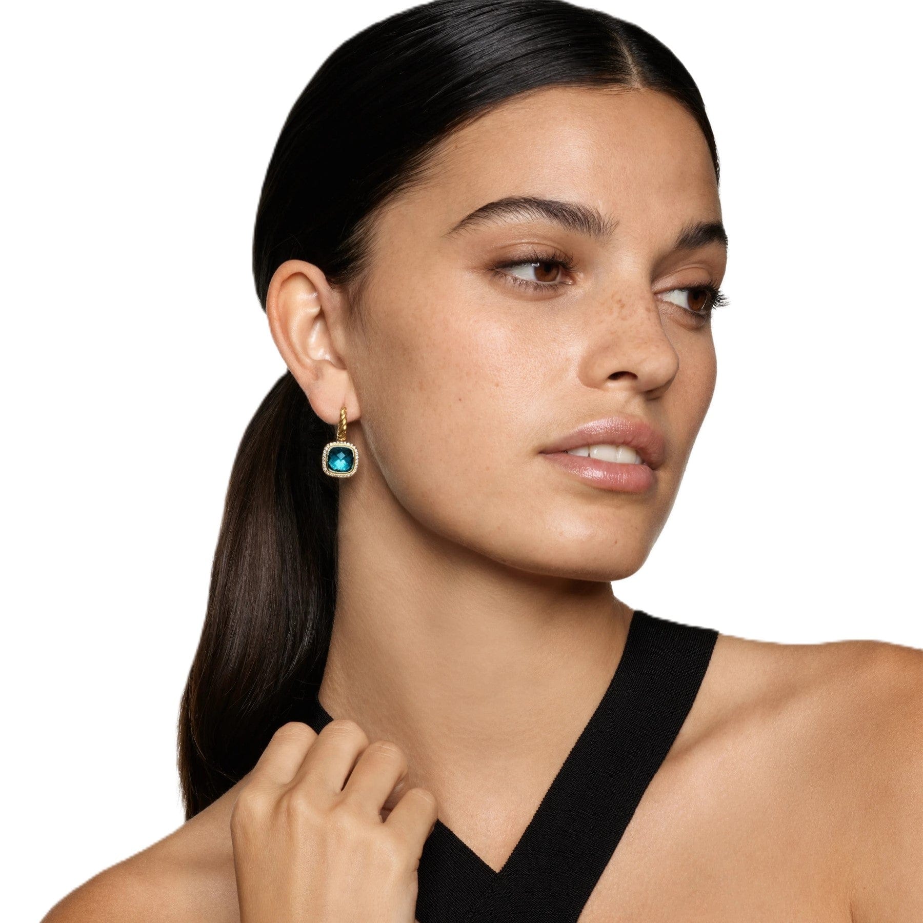 Albion® Drop Earrings 18K Yellow Gold with Hampton Blue Topaz and Diamonds, 10mm - Image 2