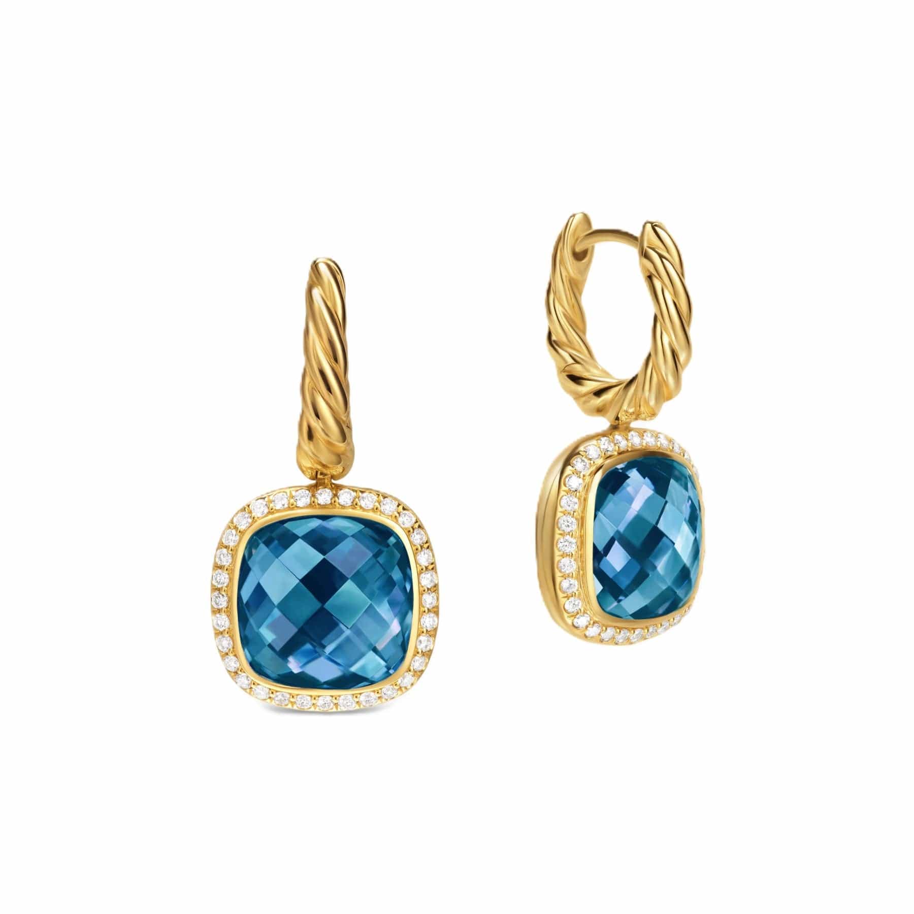 Albion® Drop Earrings 18K Yellow Gold with Hampton Blue Topaz and Diamonds, 10mm - Image 3
