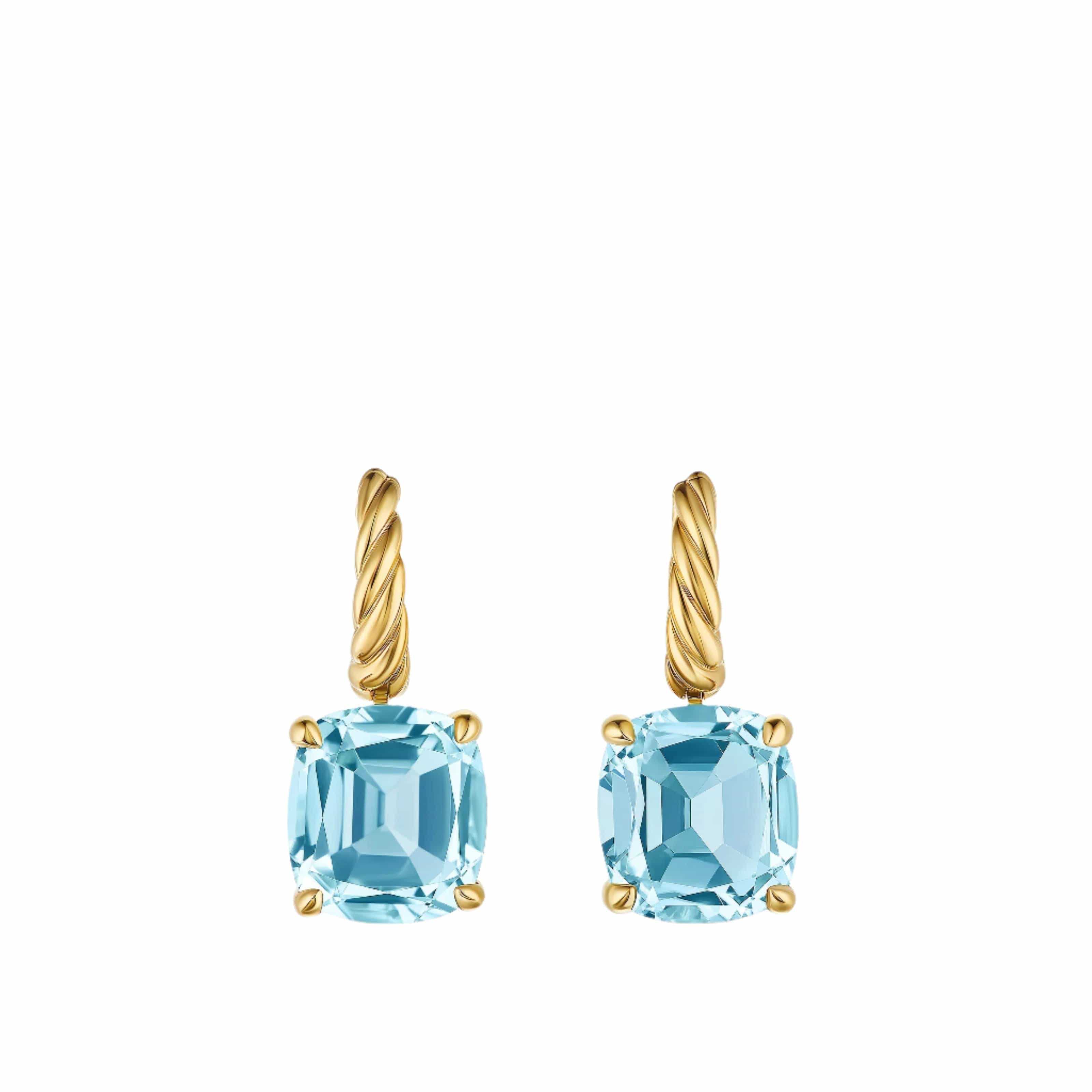 Marbella Drop Earrings 18K Yellow Gold with Sky Blue Topaz, 11mm