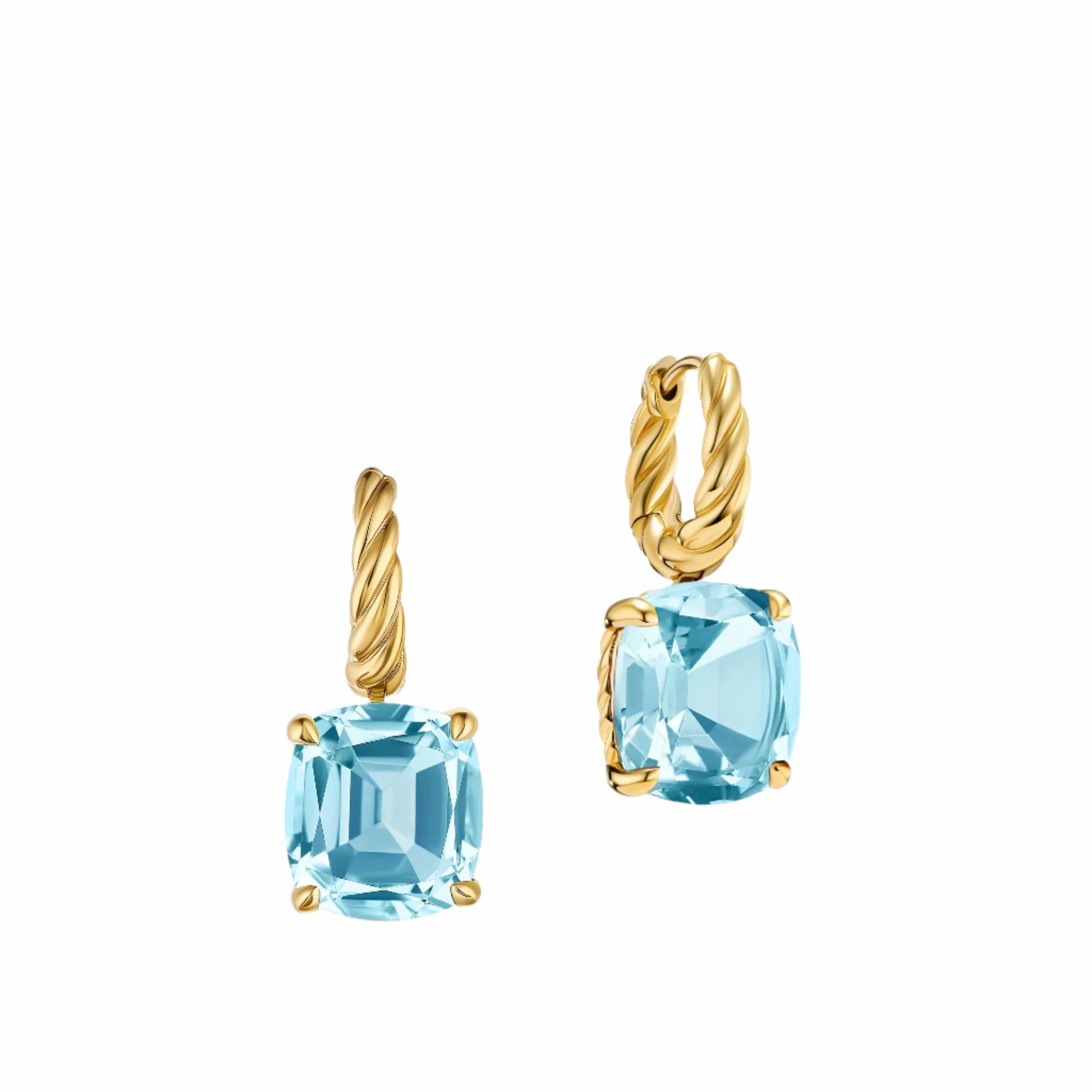 Marbella Drop Earrings 18K Yellow Gold with Sky Blue Topaz, 11mm - Image 2