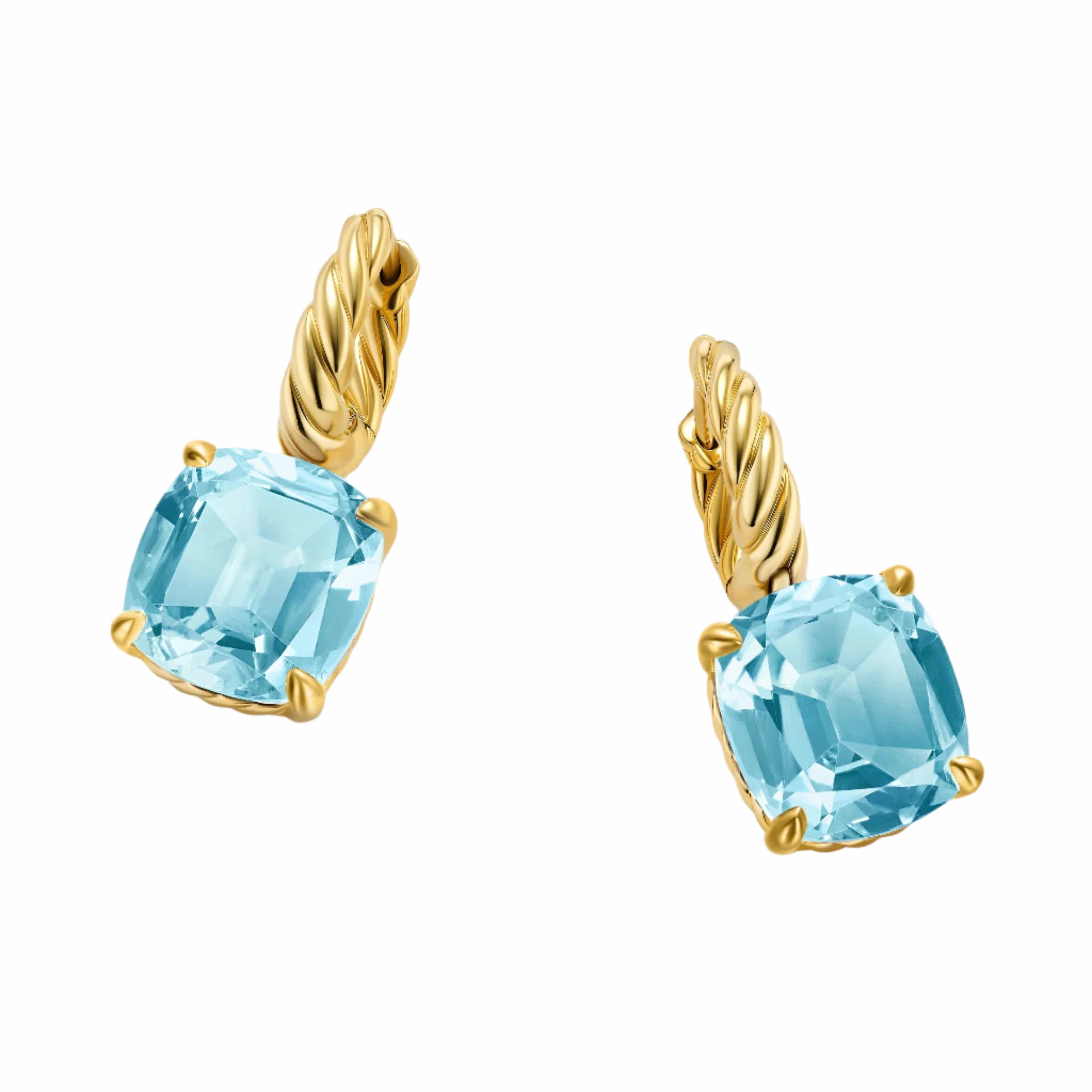 Marbella Drop Earrings 18K Yellow Gold with Sky Blue Topaz, 11mm - Image 4