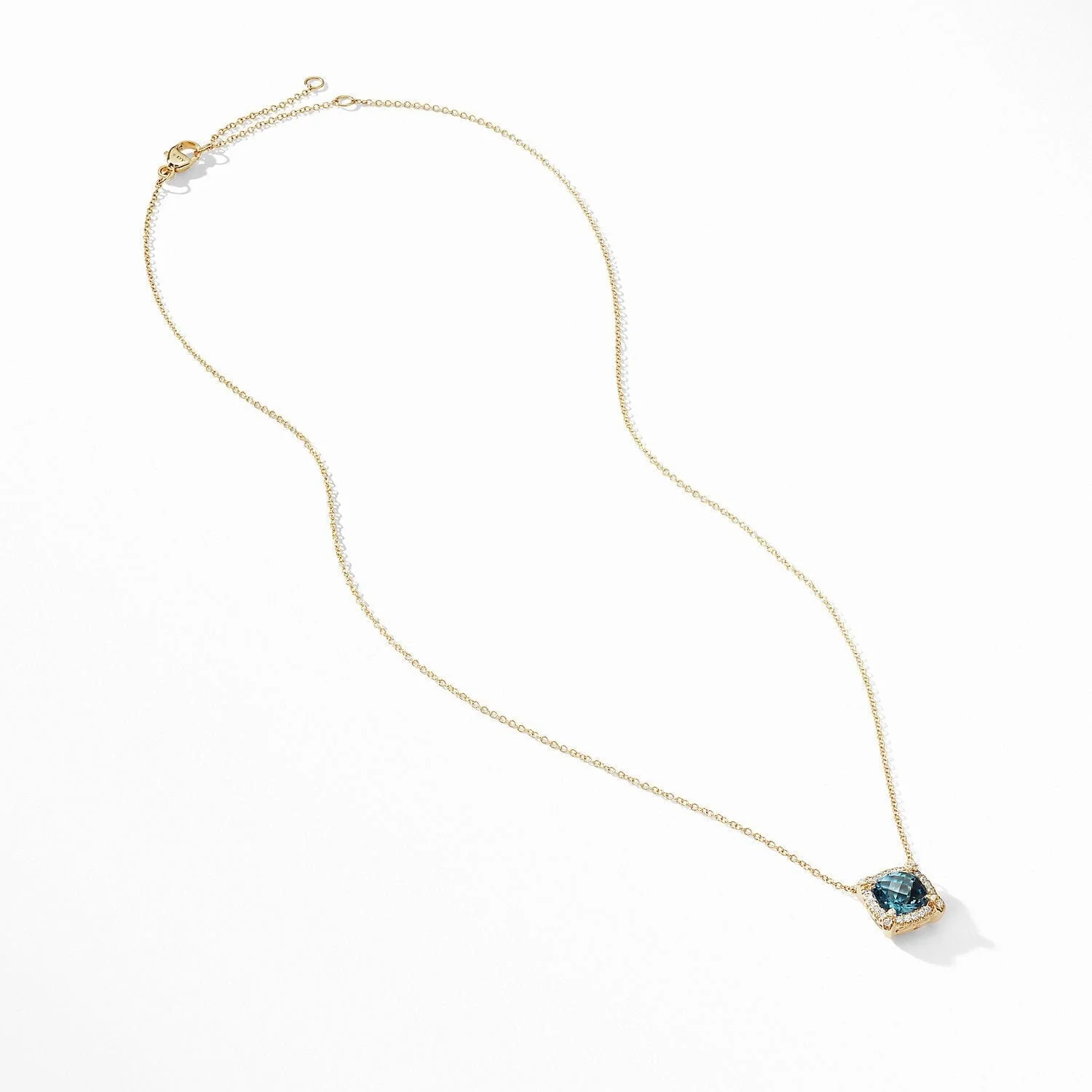 Petite Chatelaine® Pavé Bezel Pendant Necklace in 18K Yellow Gold with Hampton Blue Topaz - Image 2