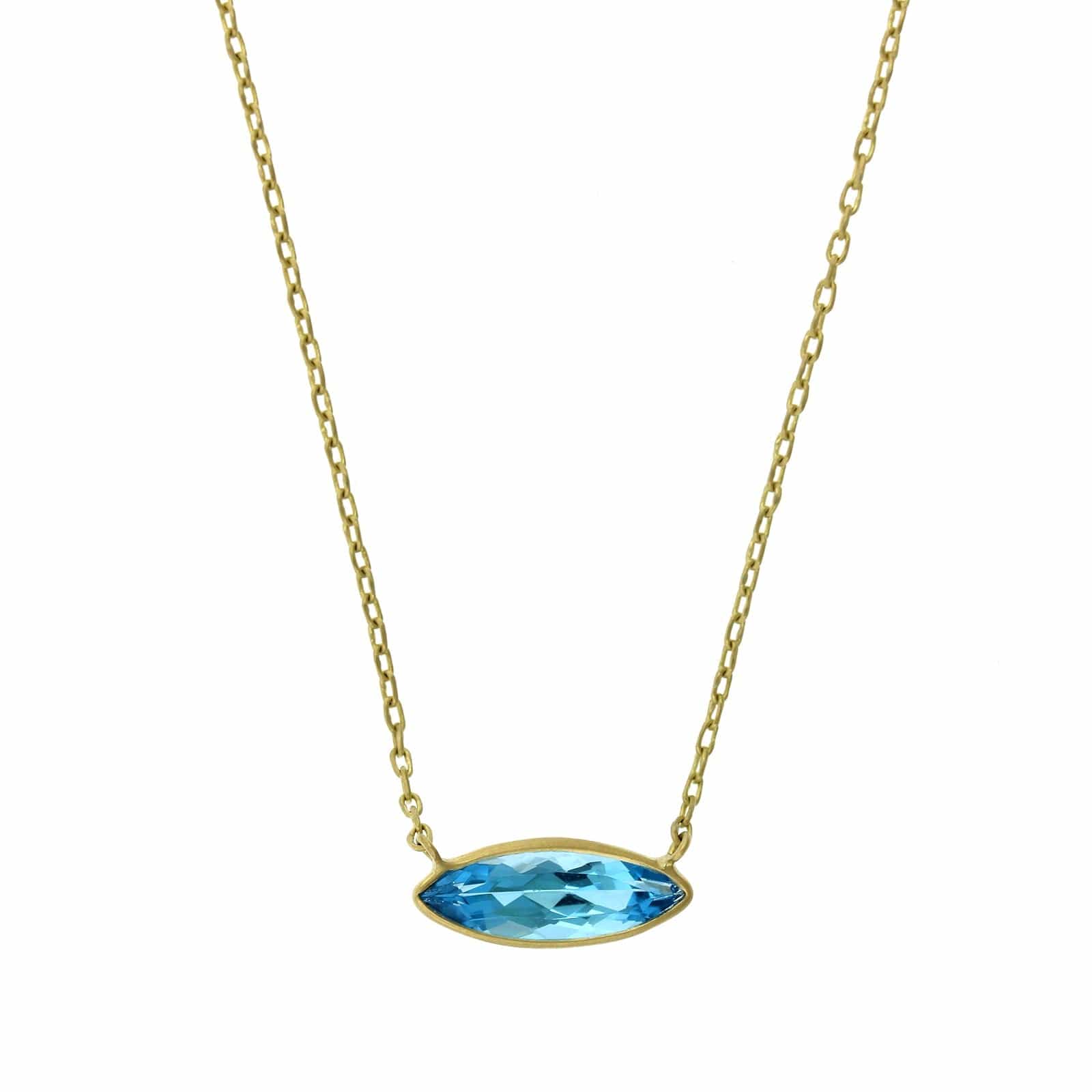 18K Yellow Gold Marquise Blue Topaz Necklace