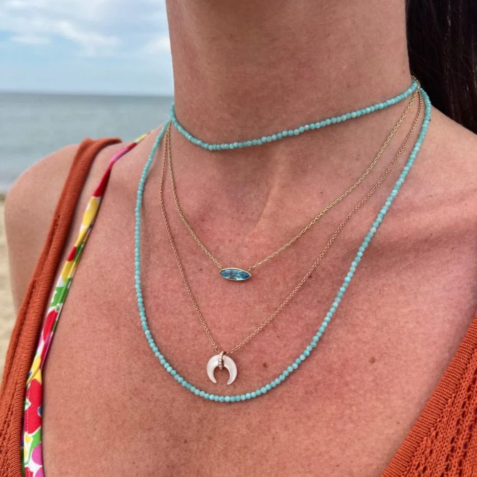 18K Yellow Gold Marquise Blue Topaz Necklace - Image 2