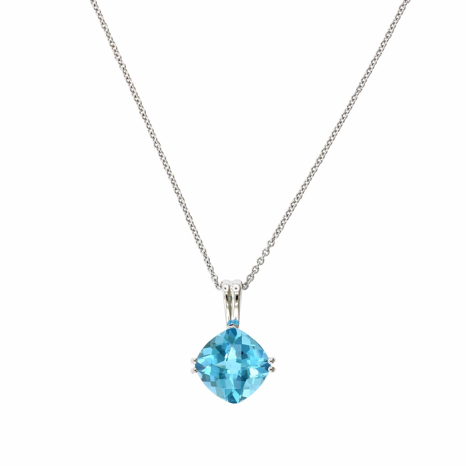 14K White Gold Cushion Blue Topaz Pendant