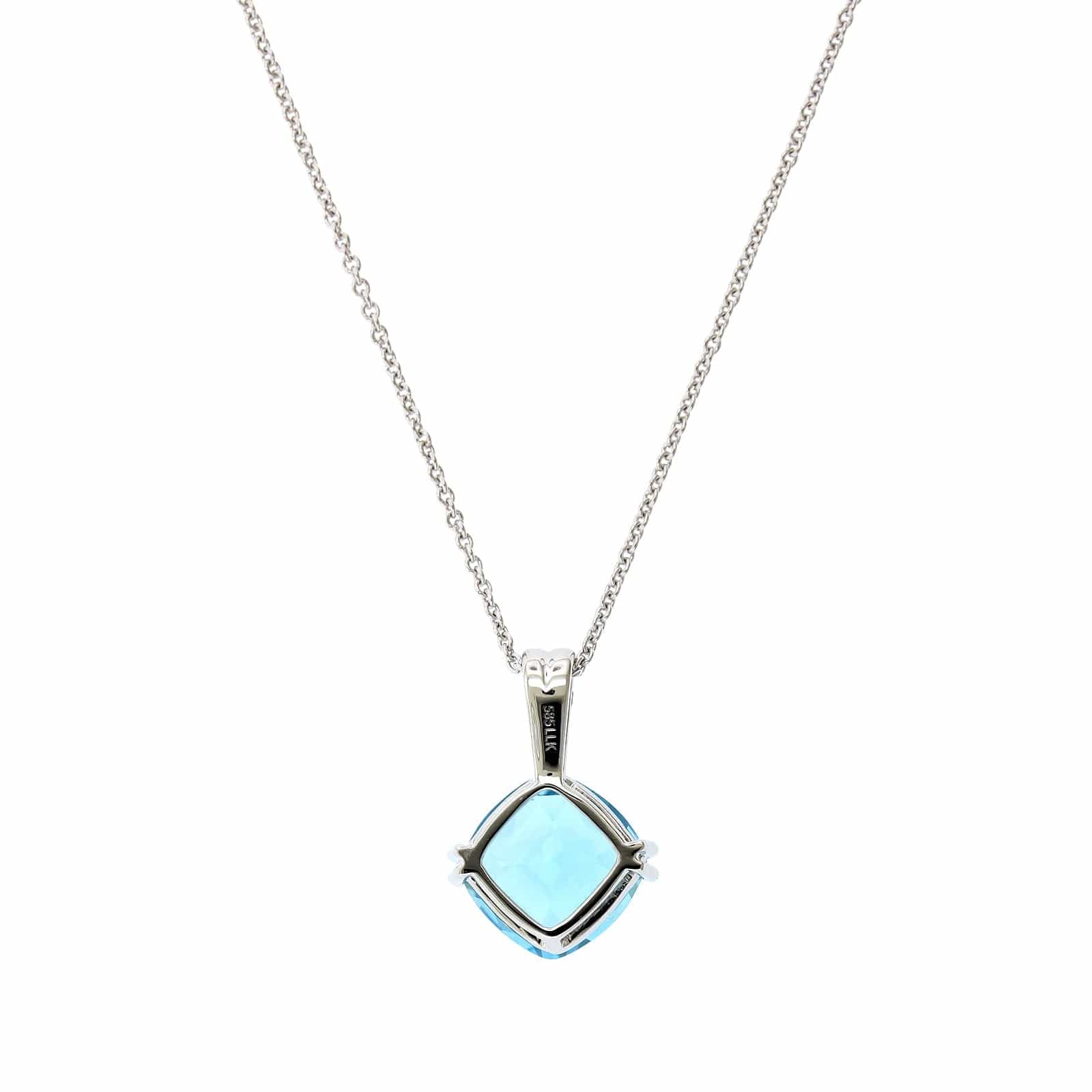 14K White Gold Cushion Blue Topaz Pendant - Image 2