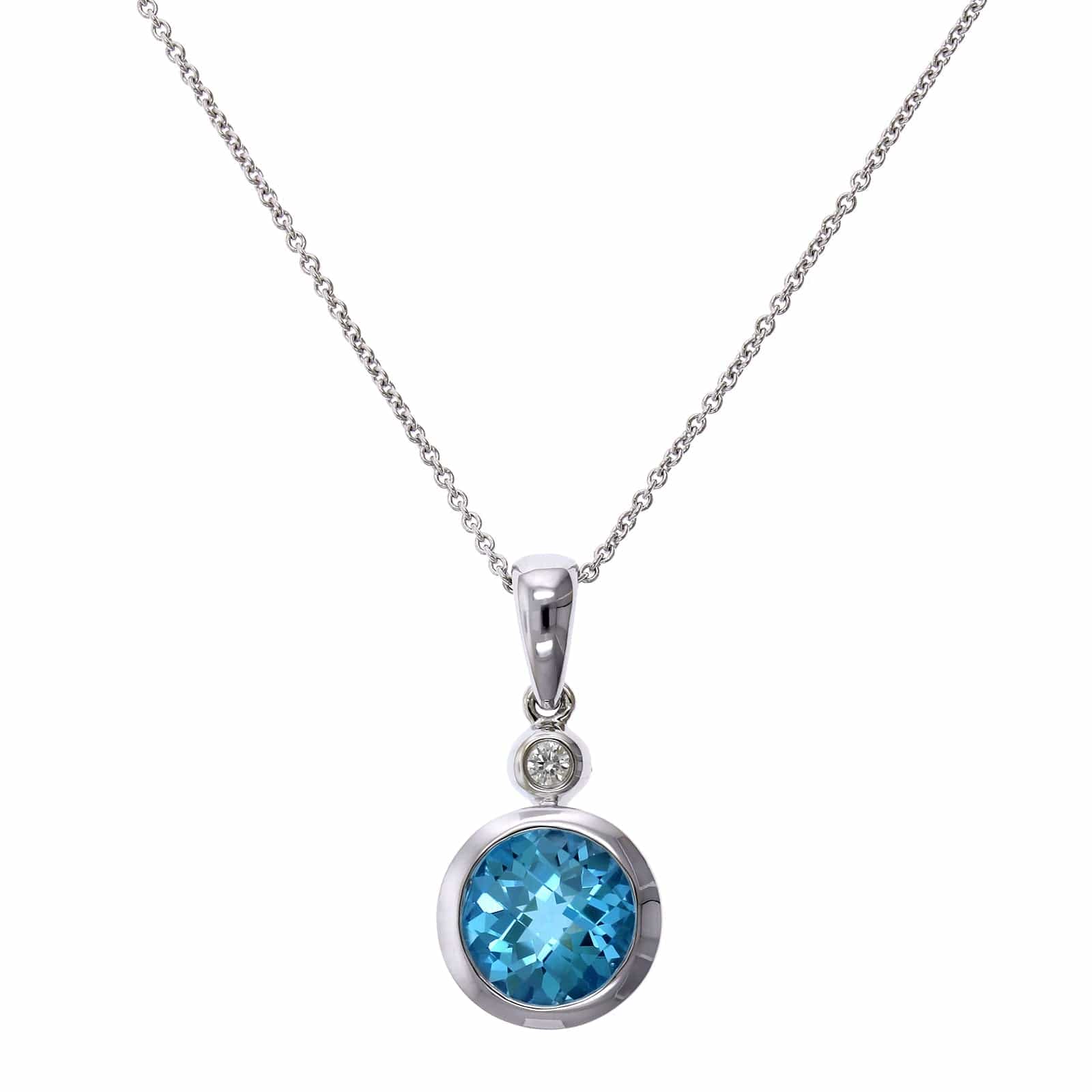 14K White Gold Blue Topaz Pendant