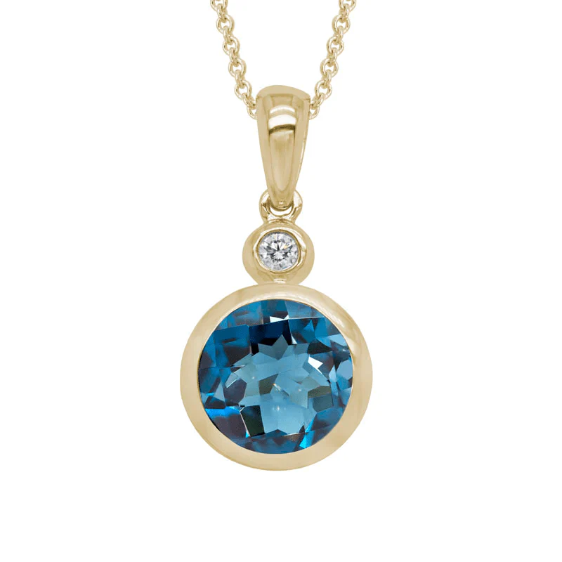 14K Yellow Gold Blue Topaz Pendant