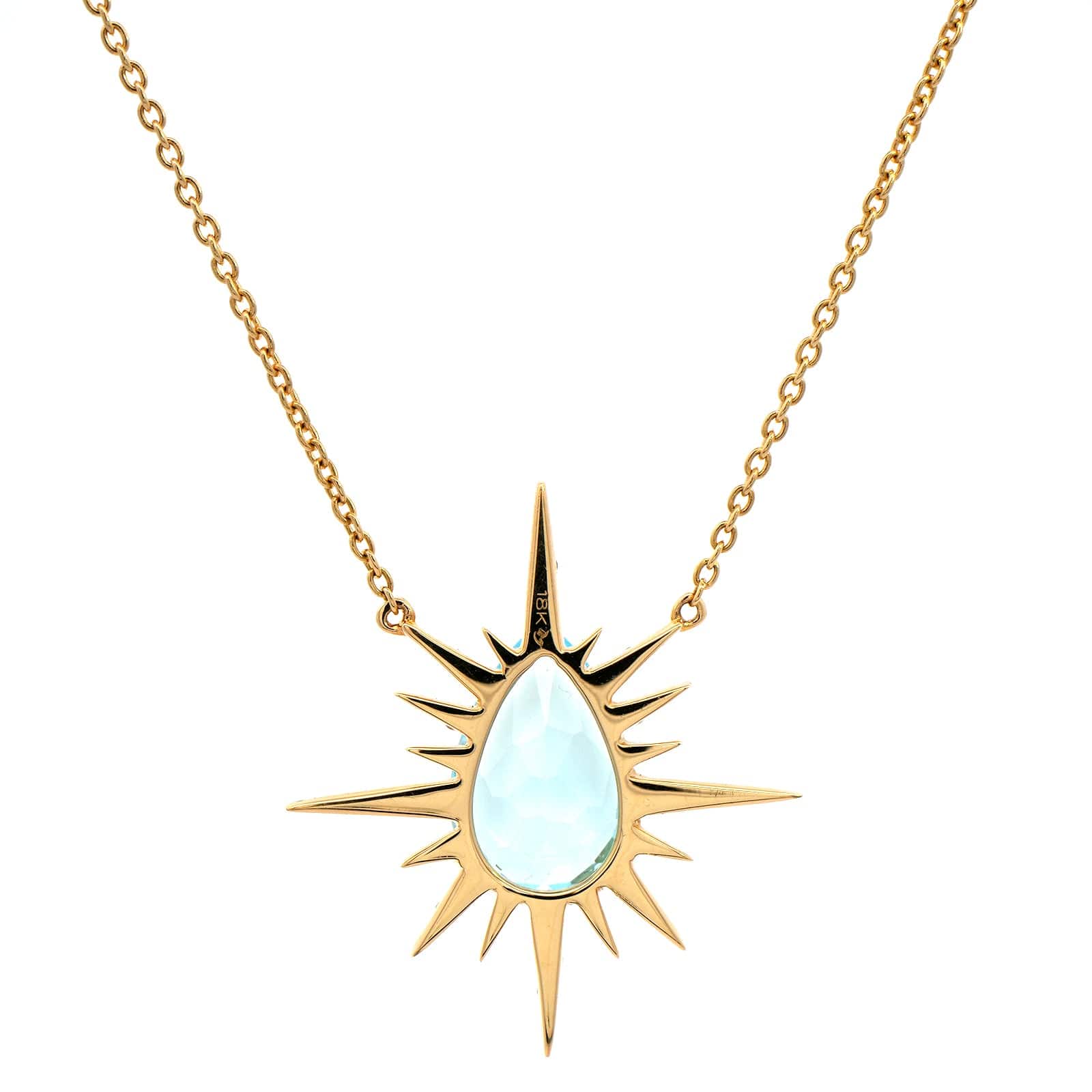 18K Yellow Gold Blue Topaz Diamond Pendant Necklace - Image 2